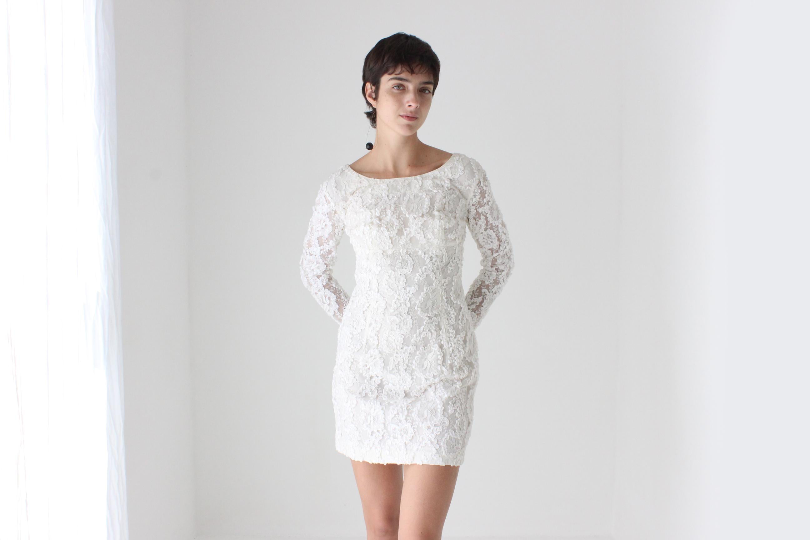 60s Lace Fitted Long Sleeve Mini w/ Bow