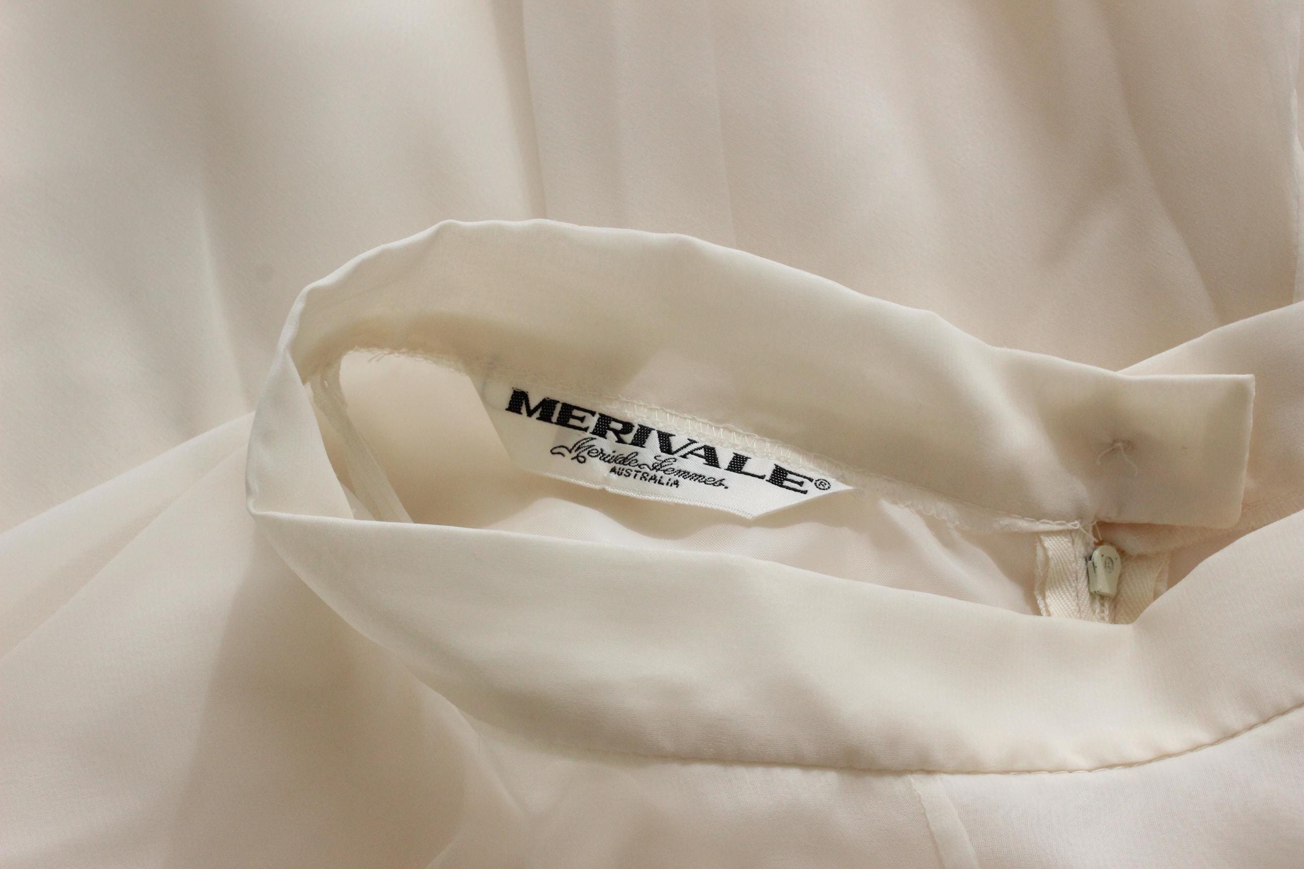 80s Merivale Hemmes Ivory Chiffon High Waist Circle Skirt