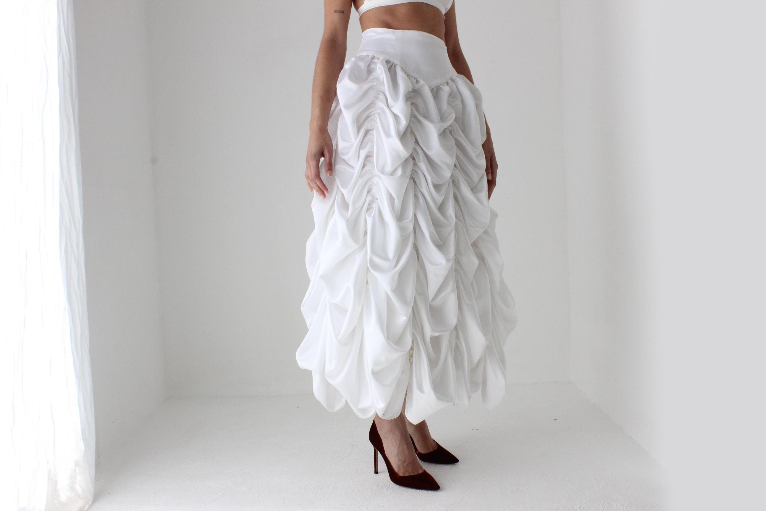 Outrageous 80s Draped & Gathered Avant Garde Bridal Skirt