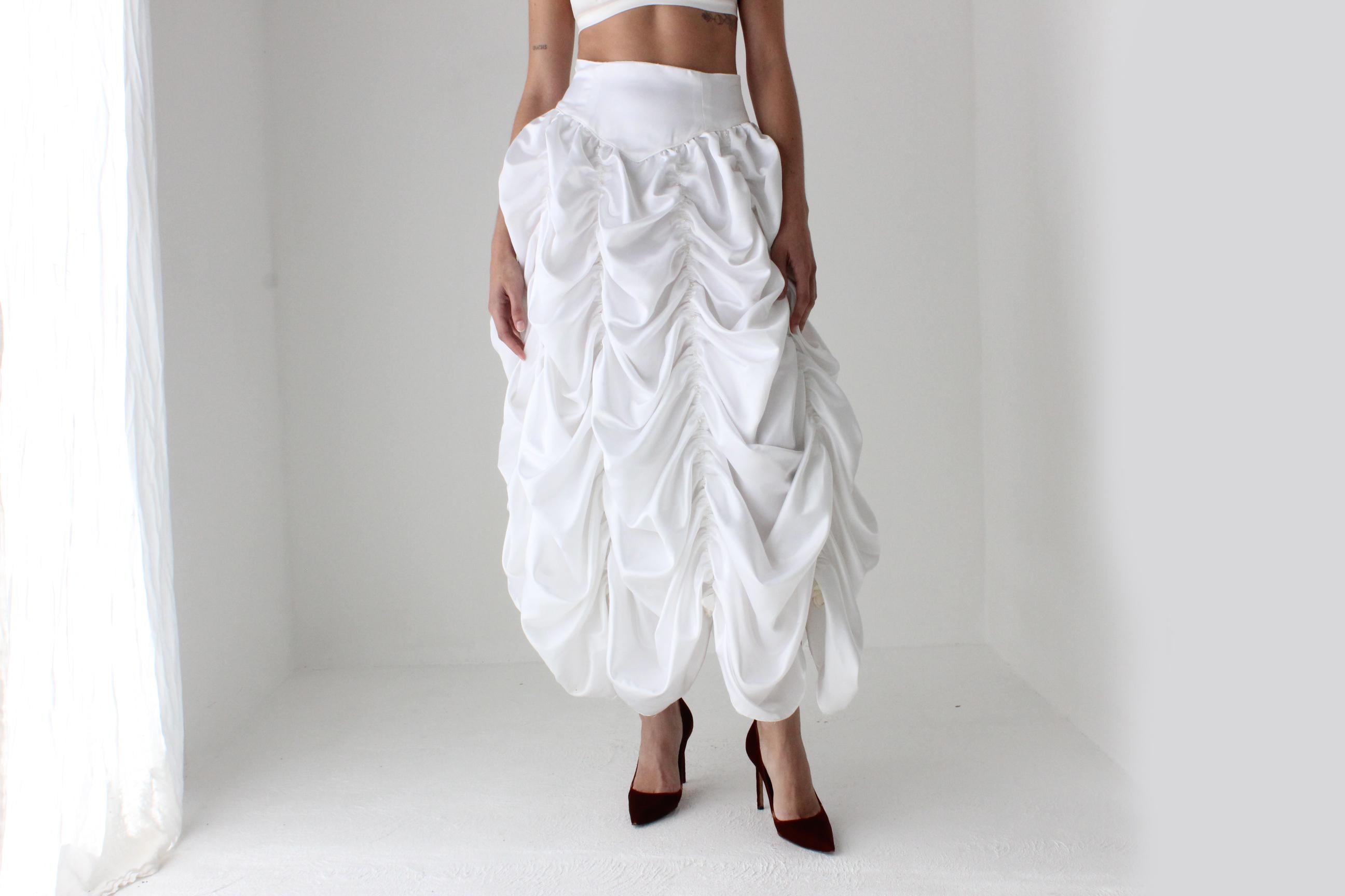 Outrageous 80s Draped & Gathered Avant Garde Bridal Skirt