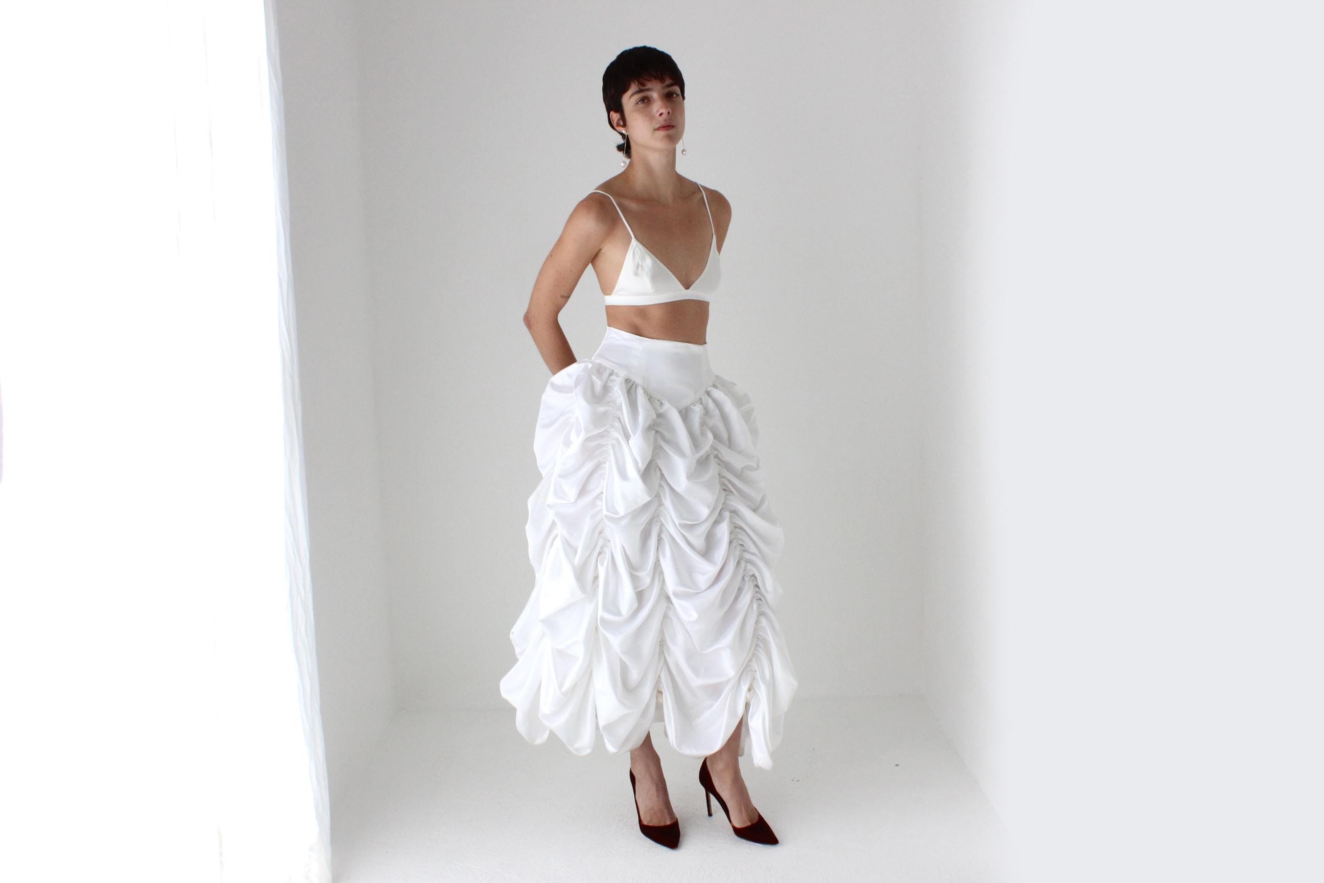 Outrageous 80s Draped & Gathered Avant Garde Bridal Skirt