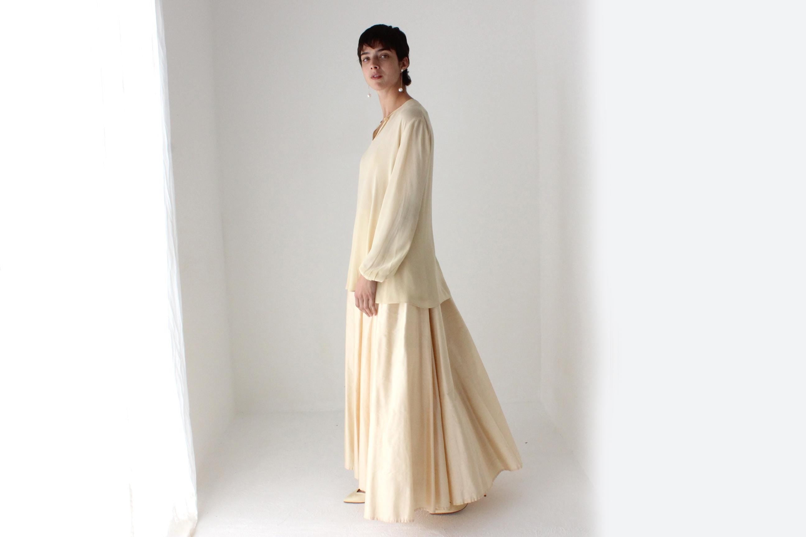 80s Raw Silk Voluminous Buttercream Full Length Bridal Maxi Skirt