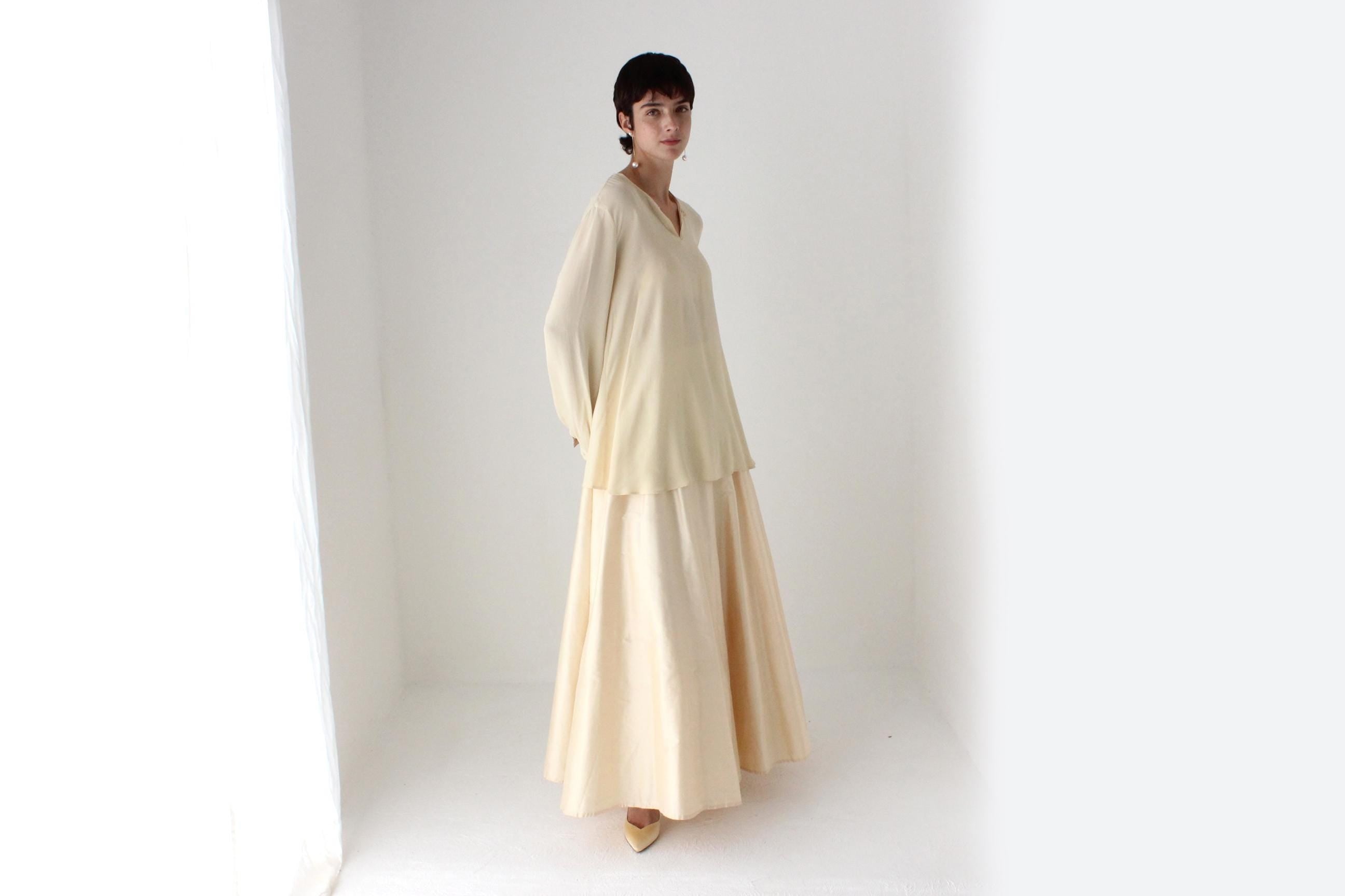 80s Raw Silk Voluminous Buttercream Full Length Bridal Maxi Skirt