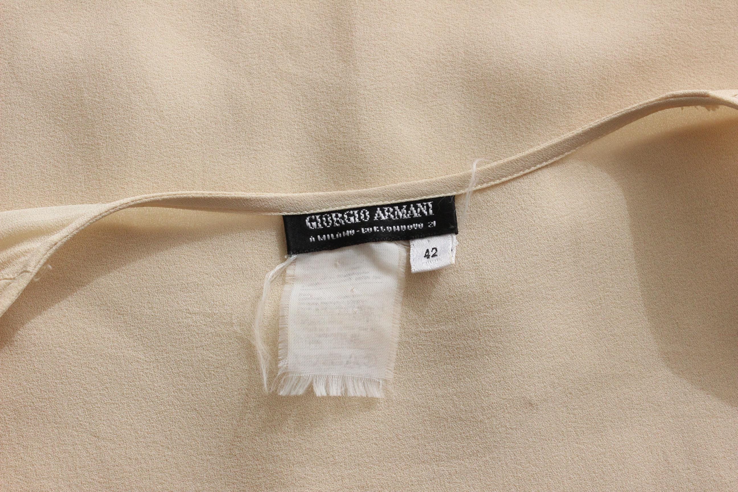 90s Giorgio Armani Silk Crepe Chiffon Relaxed Buttercream Blouse