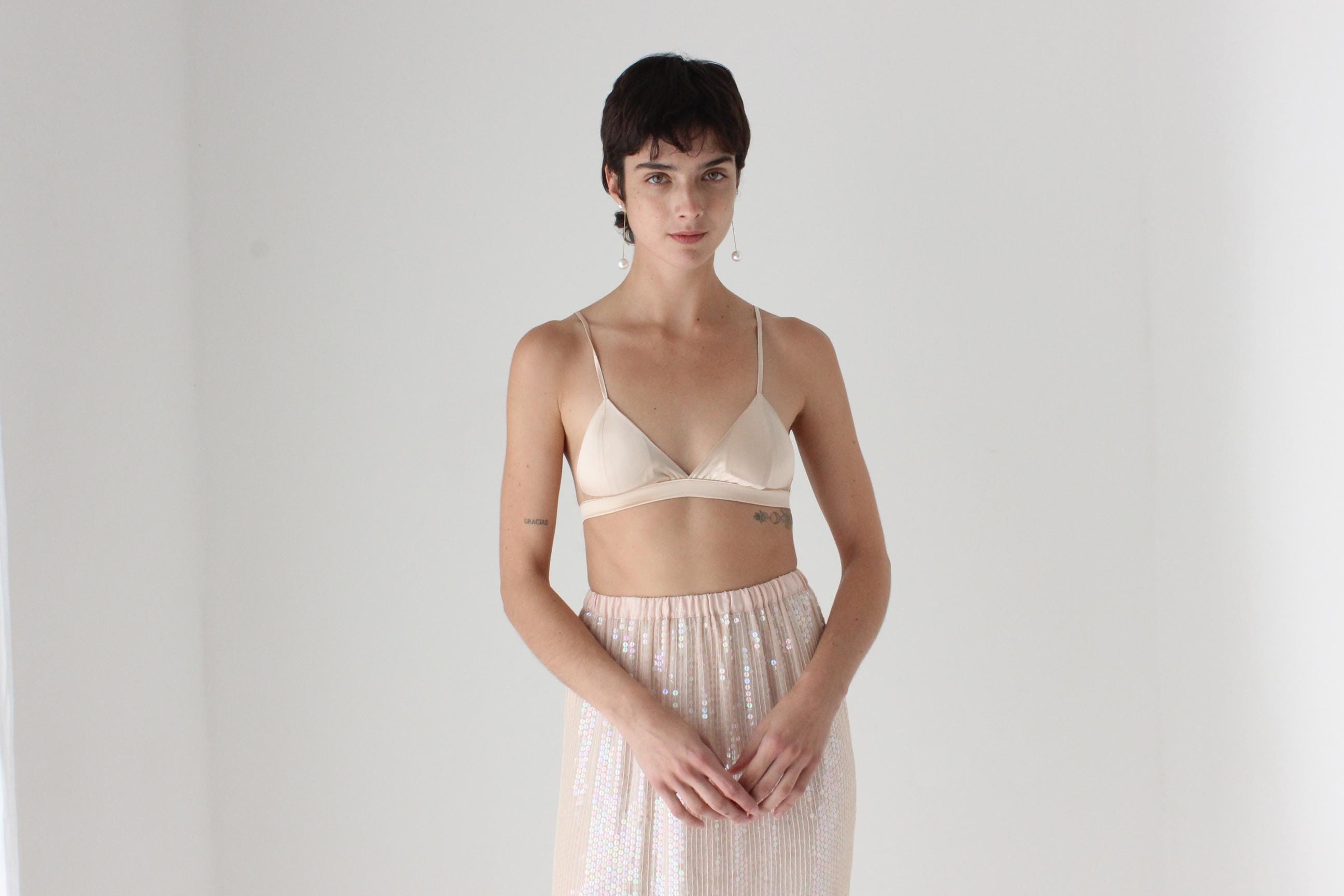 Minimal & Modern Silk Triangle Lingerie Bra in Blush