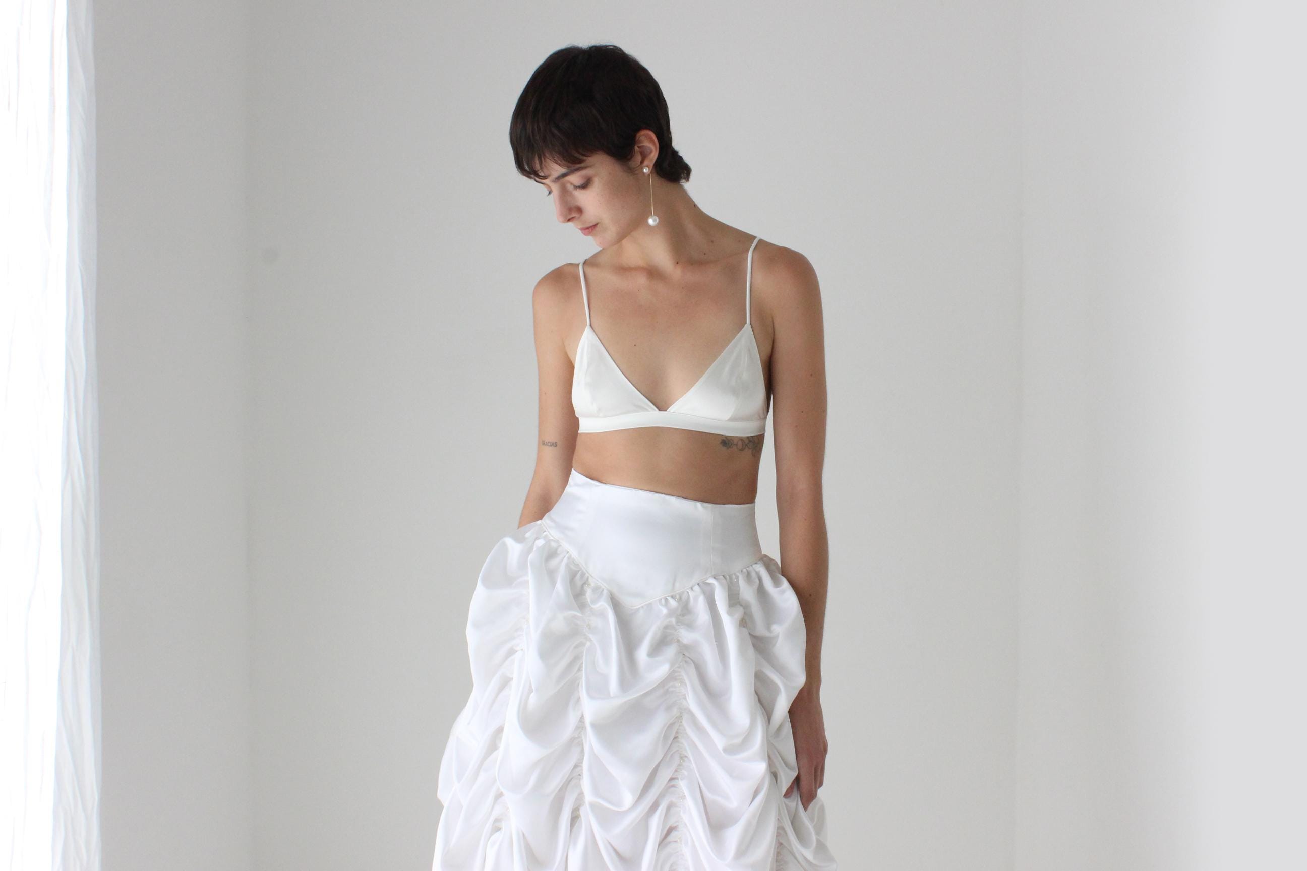 Minimal & Modern Silk Triangle Lingerie Bra in White