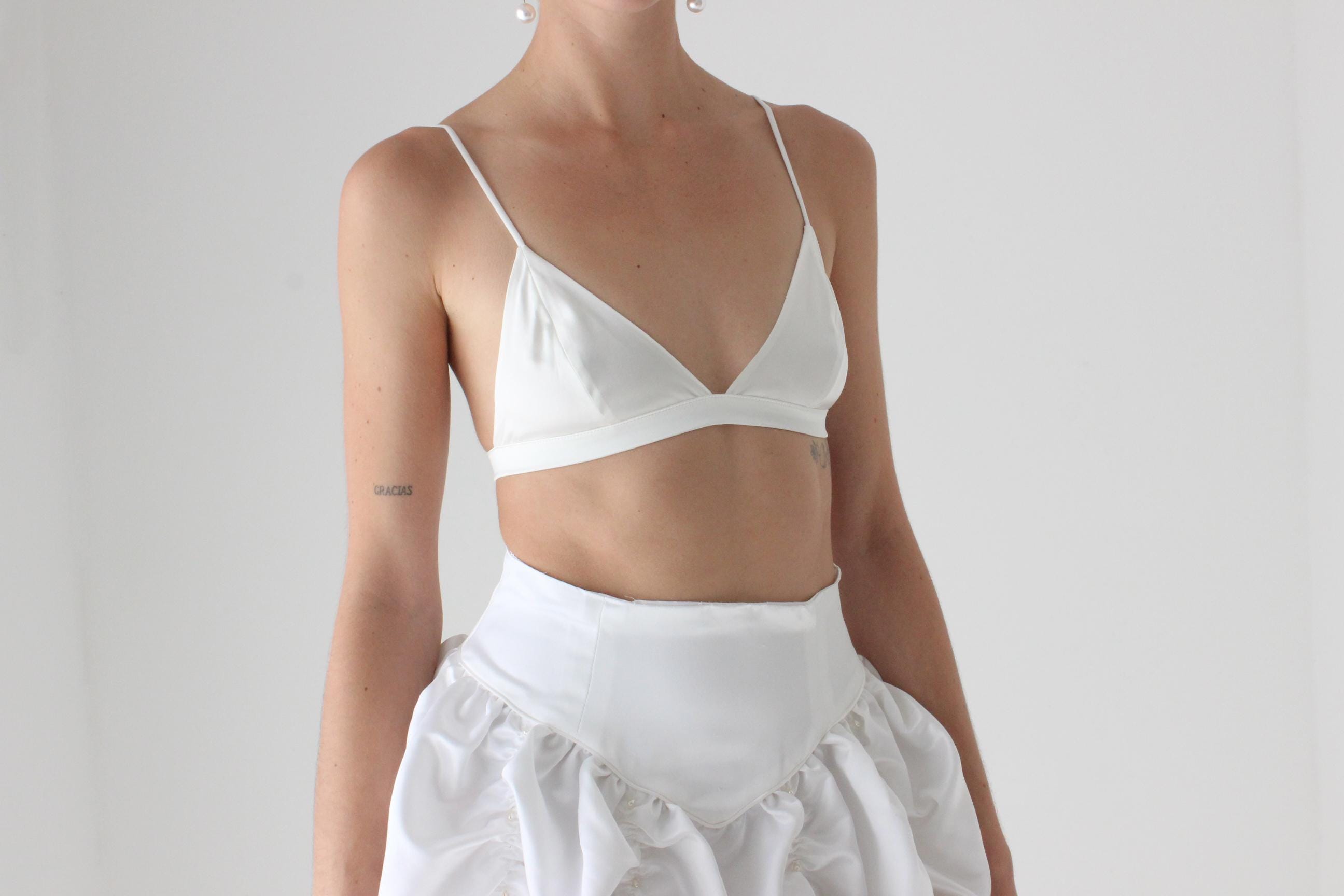 Minimal & Modern Silk Triangle Lingerie Bra in White