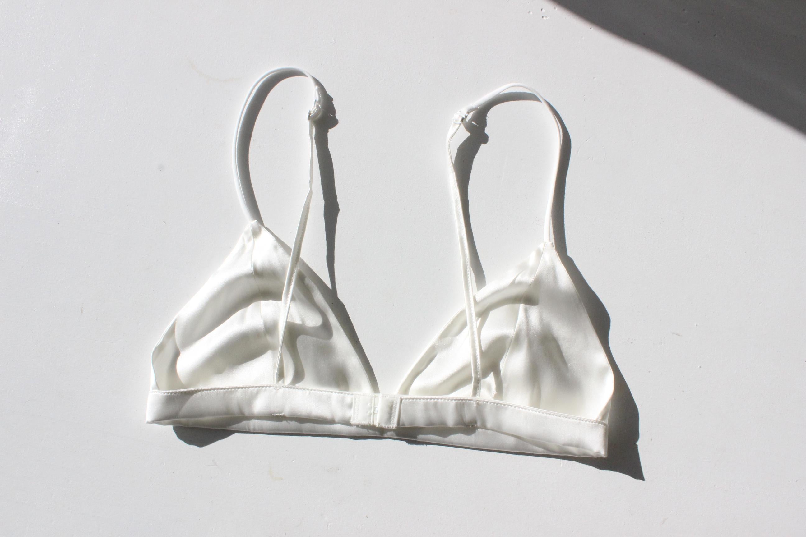 Minimal & Modern Silk Triangle Lingerie Bra in White