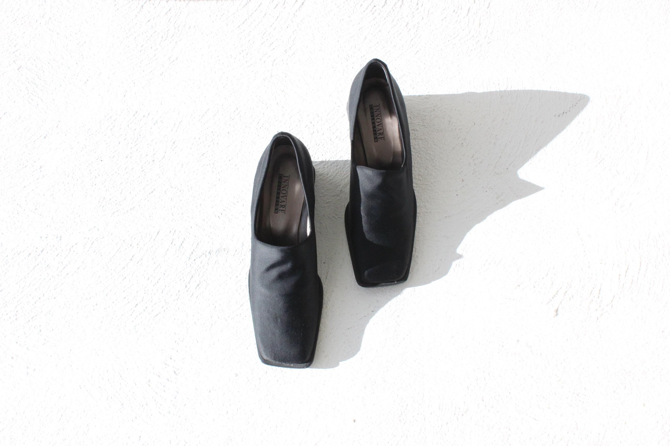 FUTURISM 90s Shimmer Stretch Square Toe Wedge Loafers ~ Euro 40