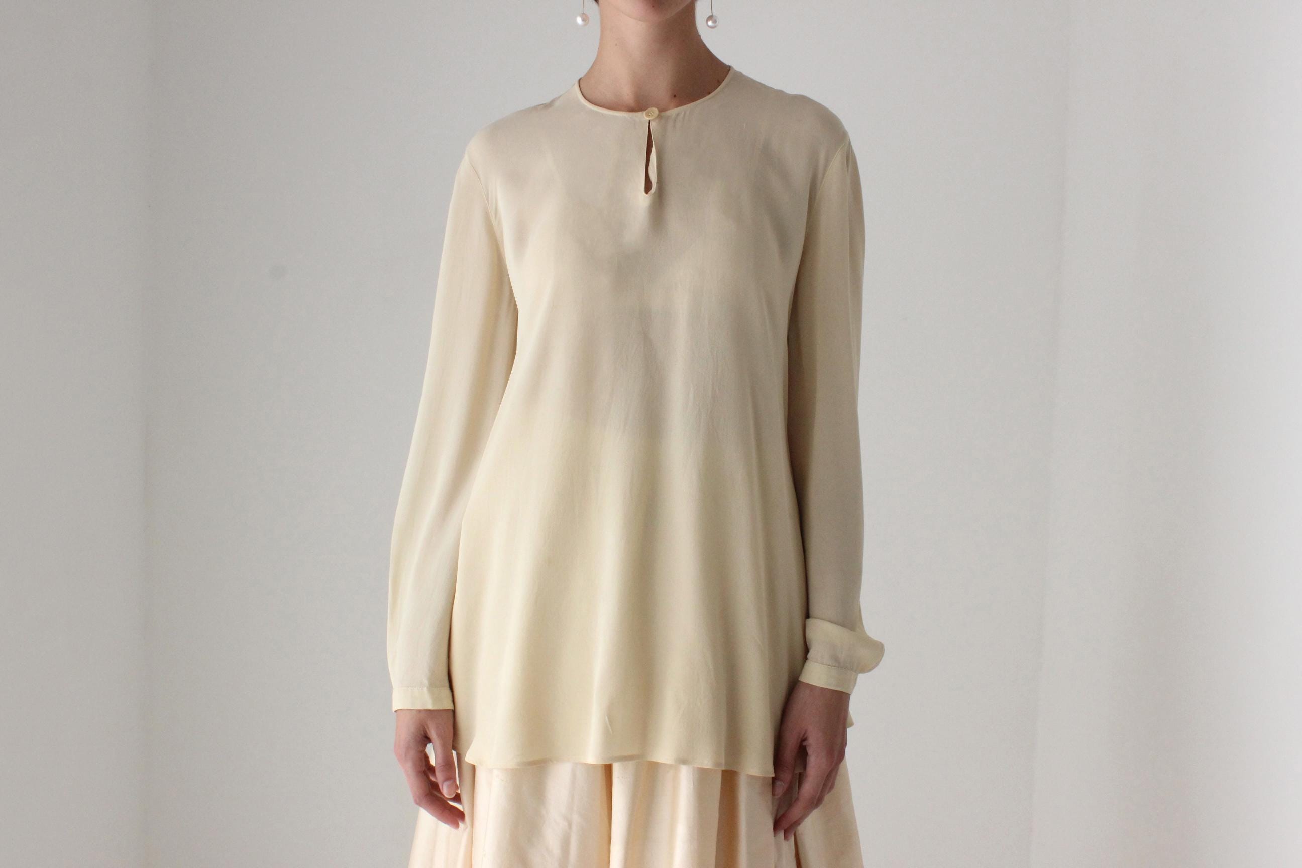 90s Giorgio Armani Silk Crepe Chiffon Relaxed Buttercream Blouse