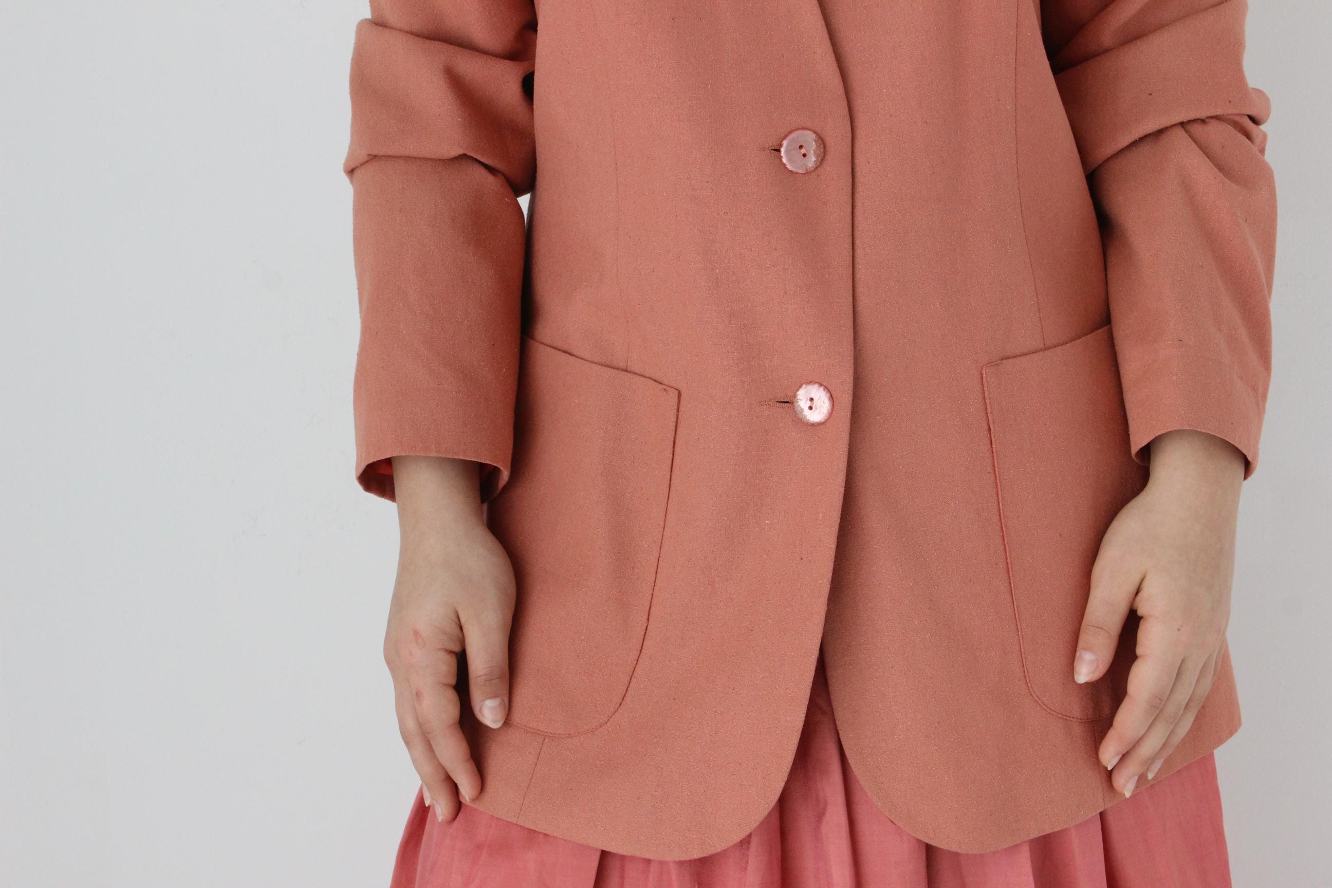 80s Woven Raw Silk Plunge Neck Blazer