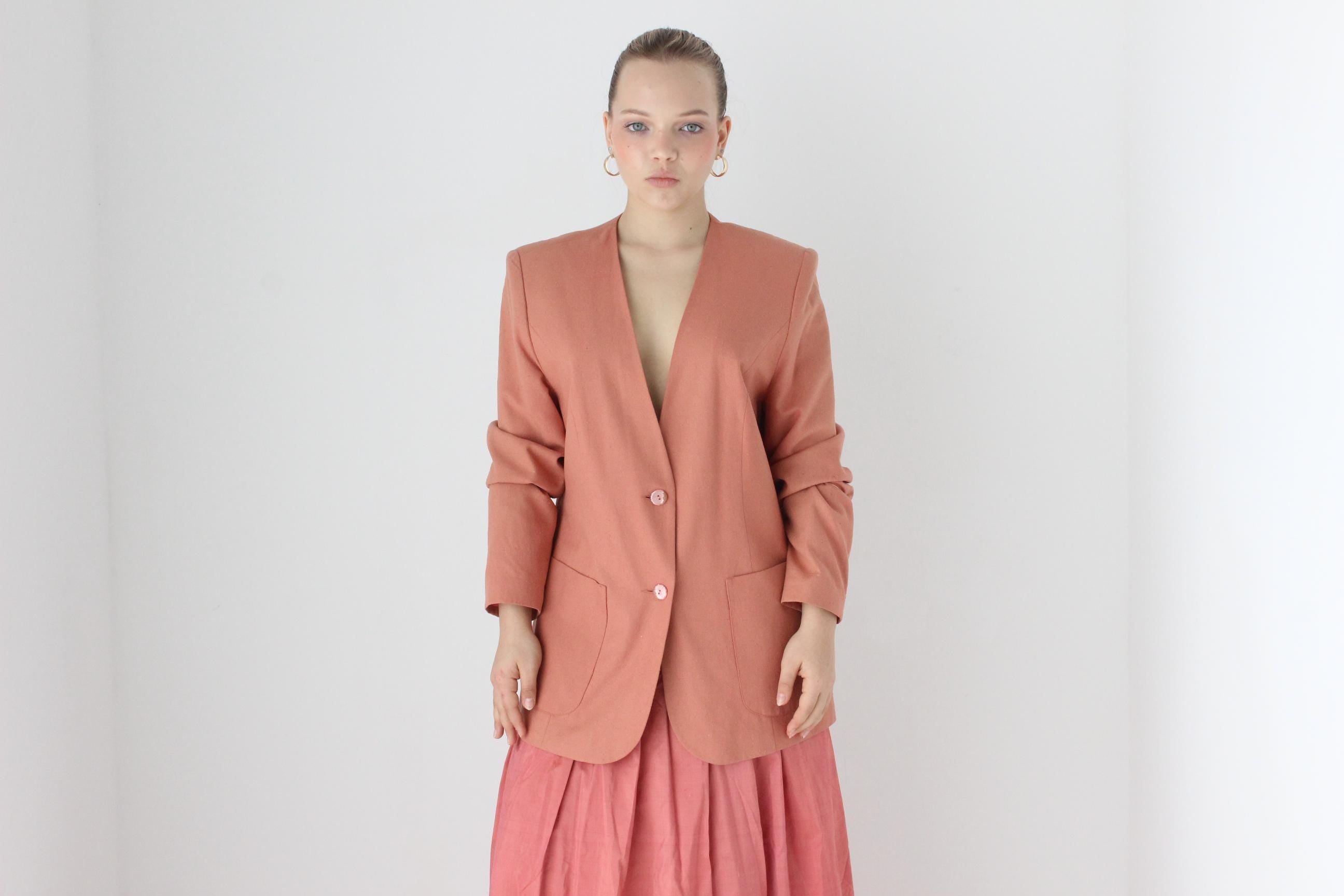 80s Woven Raw Silk Plunge Neck Blazer