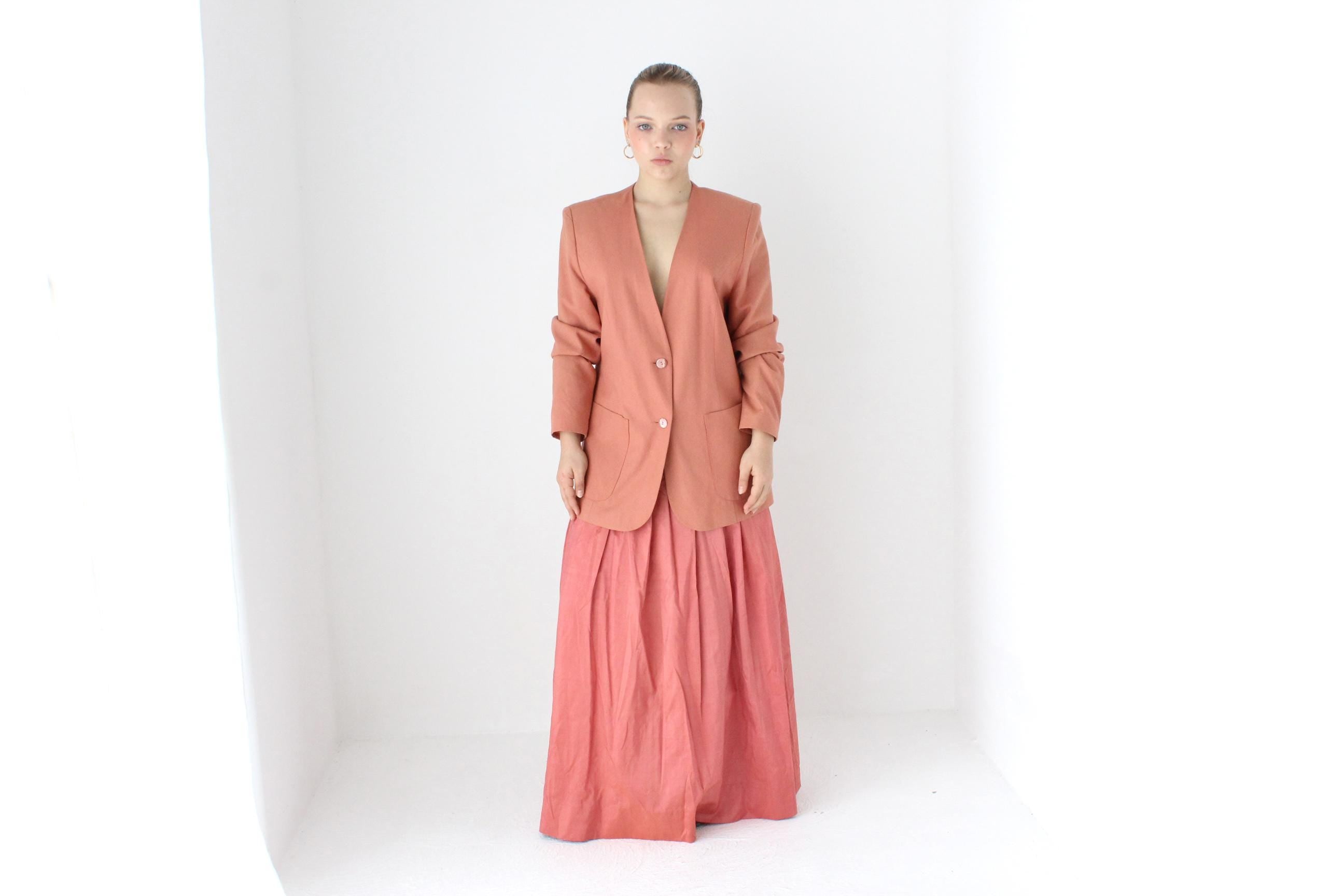 80s Woven Raw Silk Plunge Neck Blazer