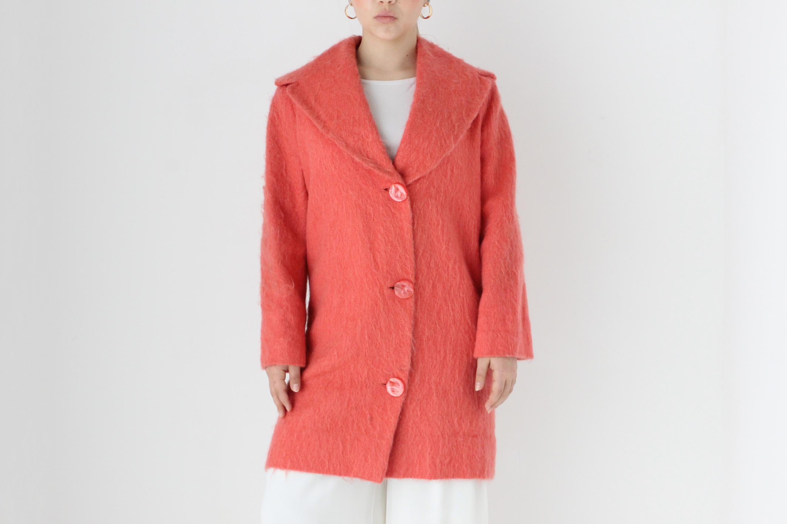 60s Handmade Mohair / Wool Blend Button Front Coat