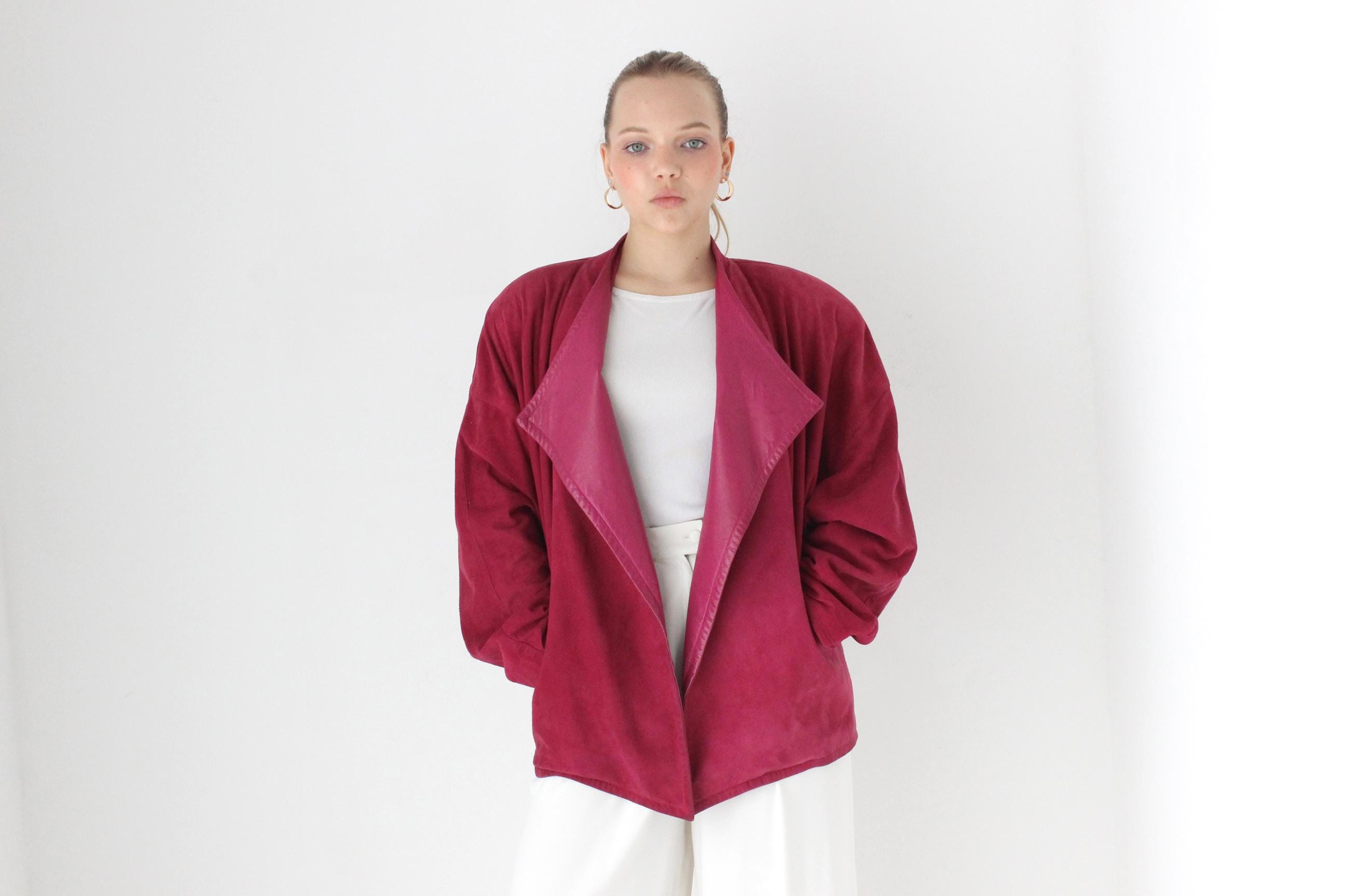 80s Raspberry Suede Batwing Bomber