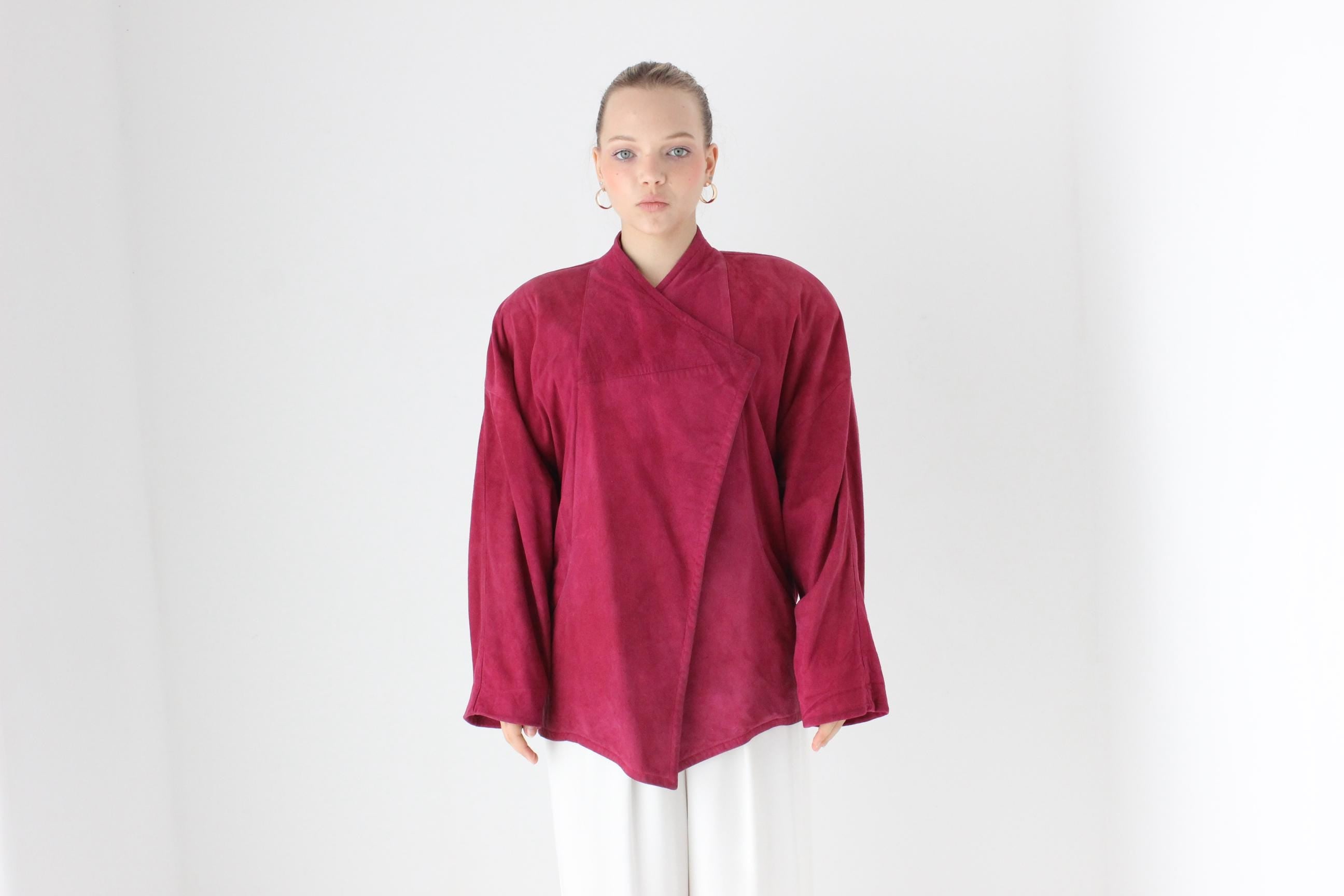80s Raspberry Suede Batwing Bomber