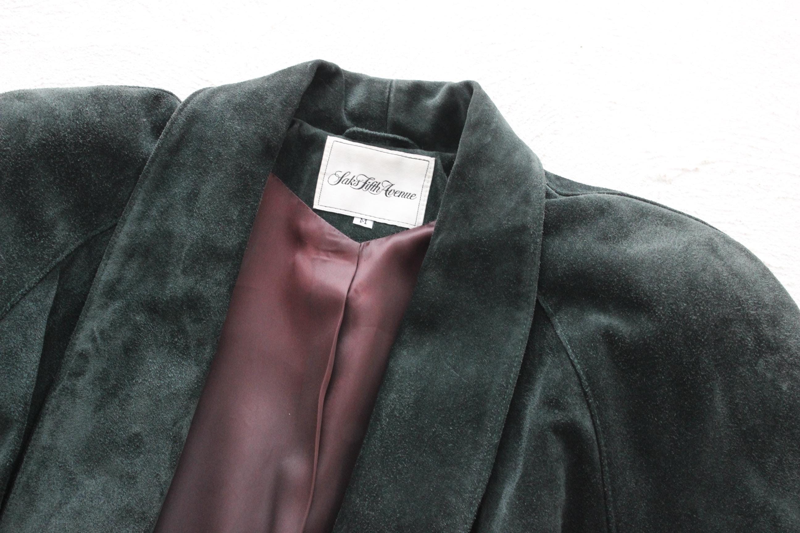 80s Forest Green Suede Shawl Collar Belted Trench