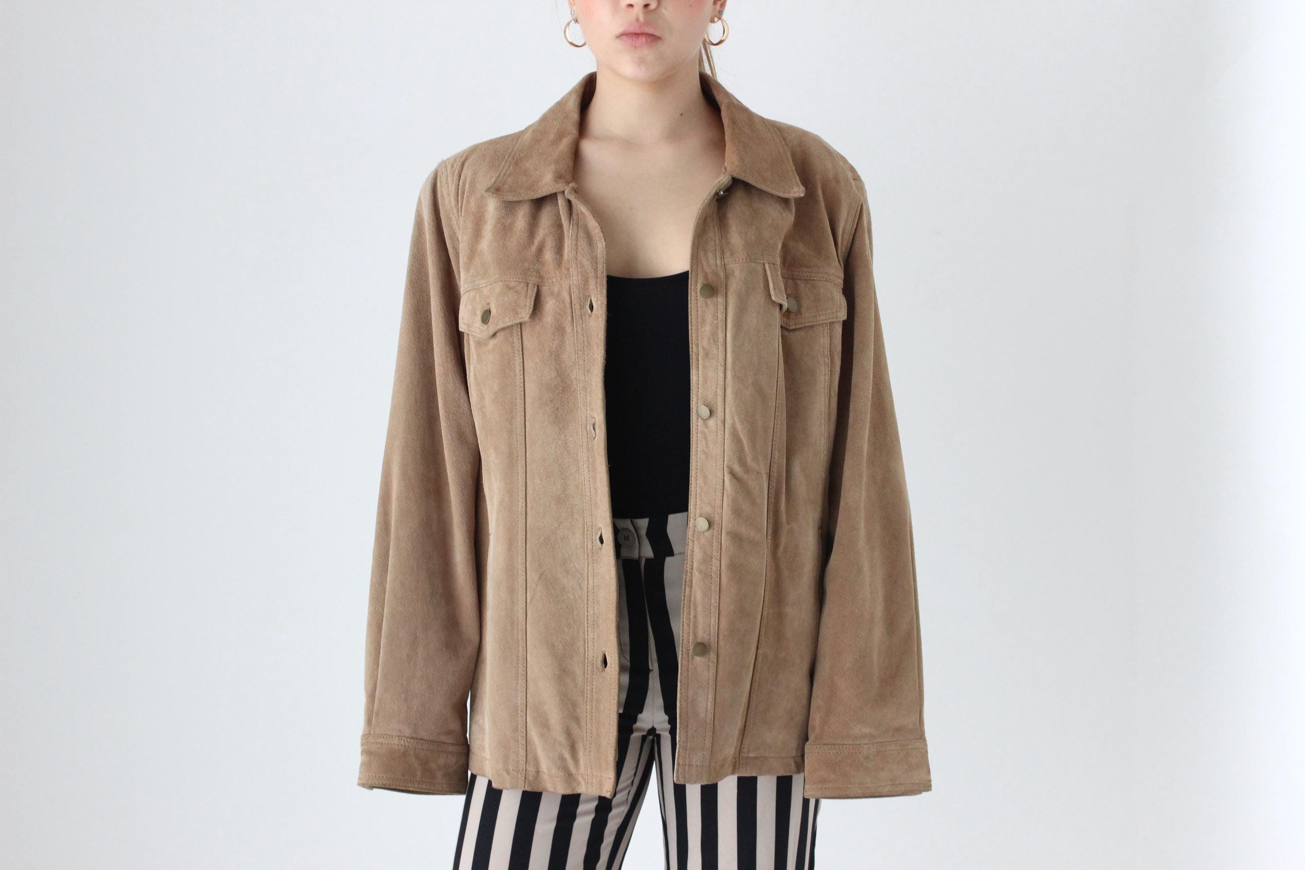 90s Boxy Camel Suede Trucker Jacket - Unisex