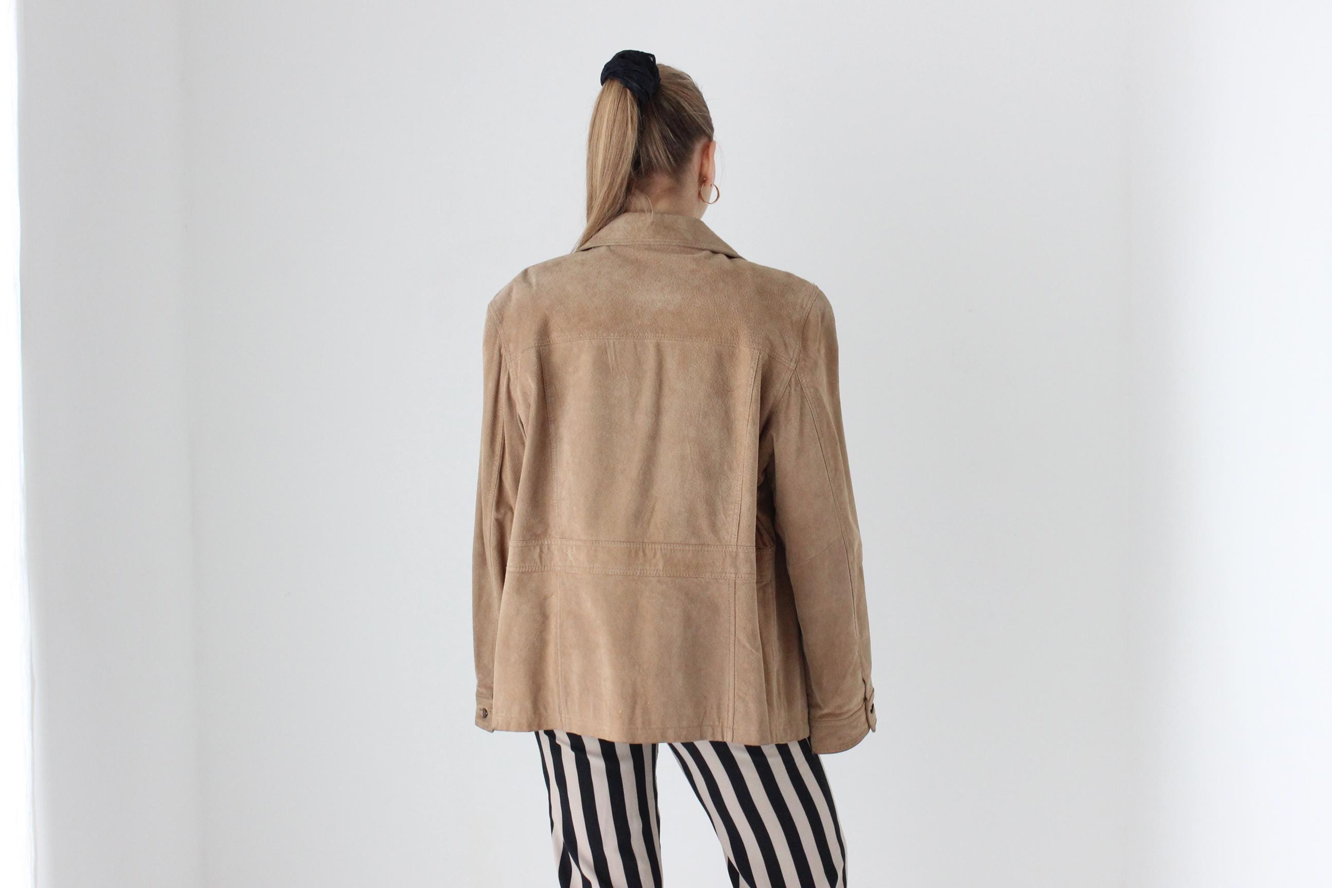 90s Boxy Camel Suede Trucker Jacket - Unisex