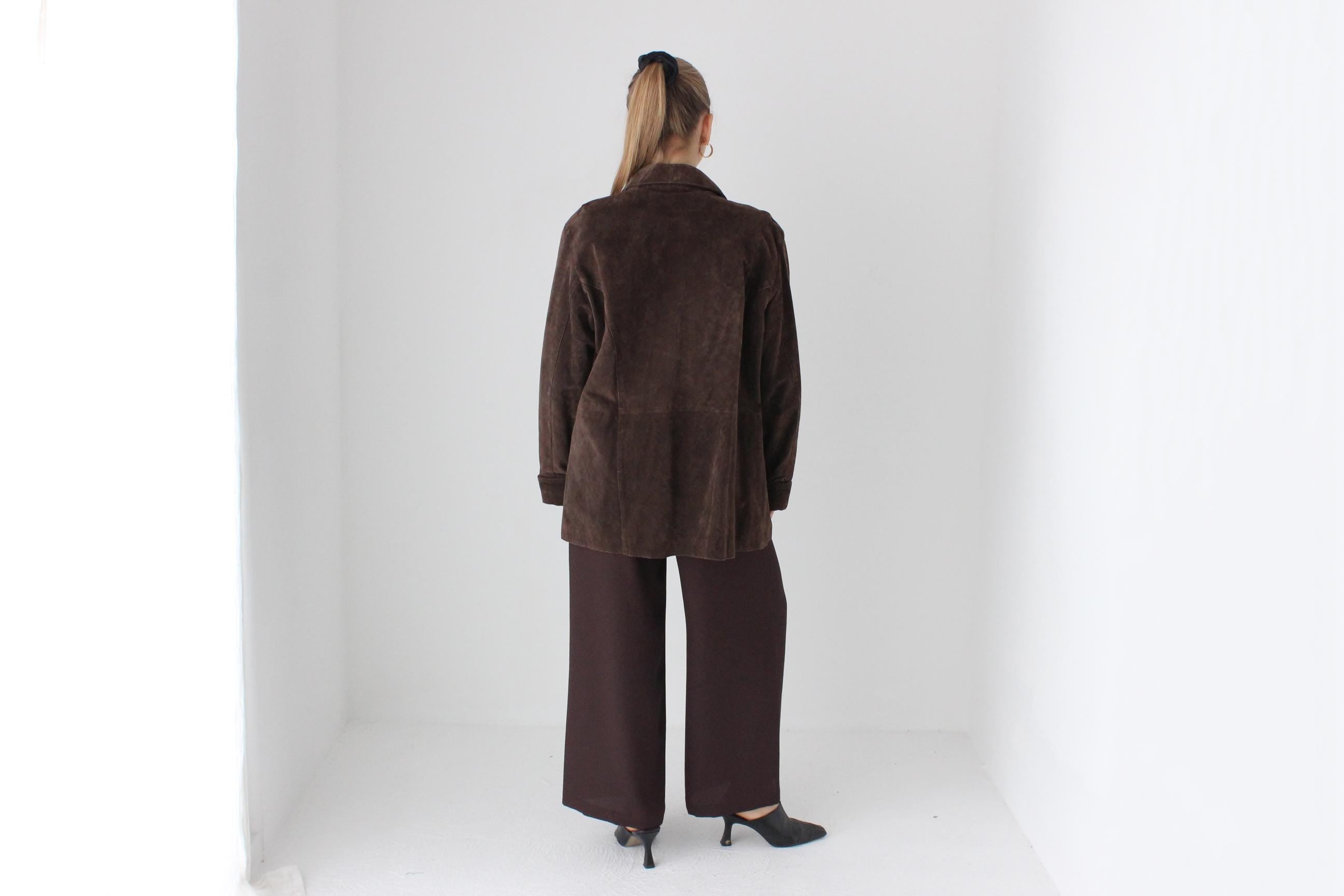 90s Does 70s Chocolate Suede Button Up Jacket