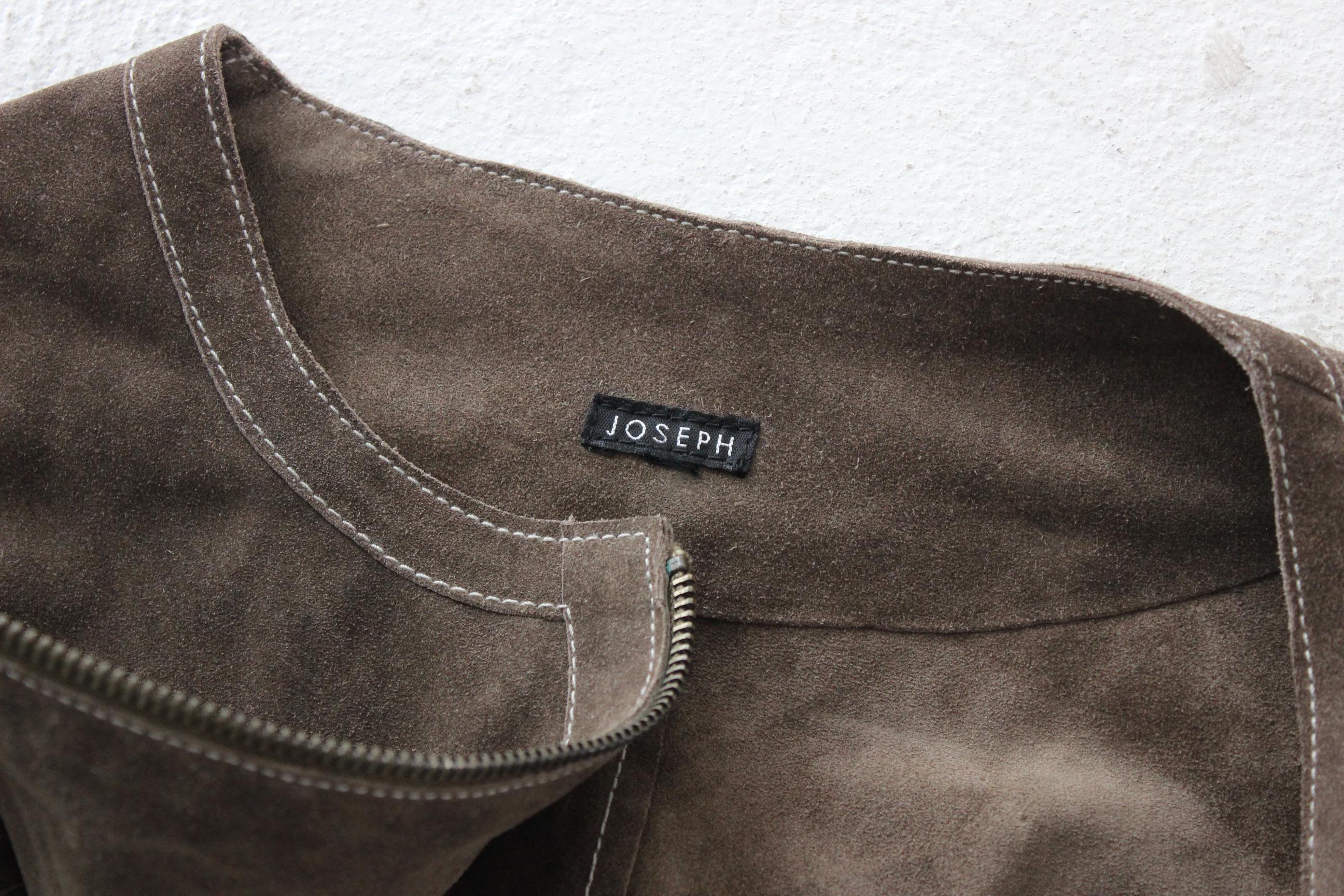 Y2K Italian Suede Minimal Zip Front Collarless Leather Jacket by Joseph