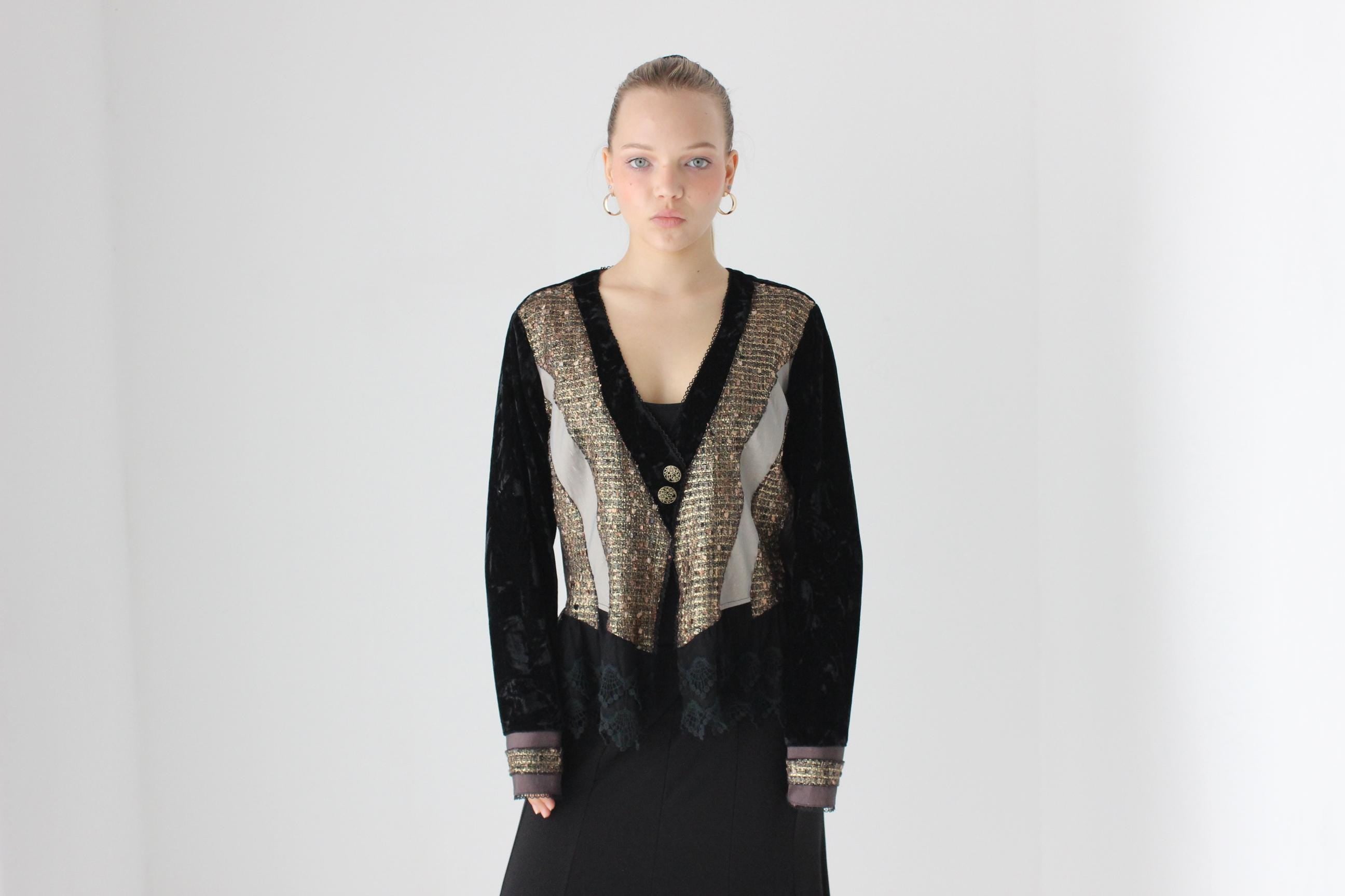 Y2K Textural Metallics, Velvet & Lace Patchwork Jacket