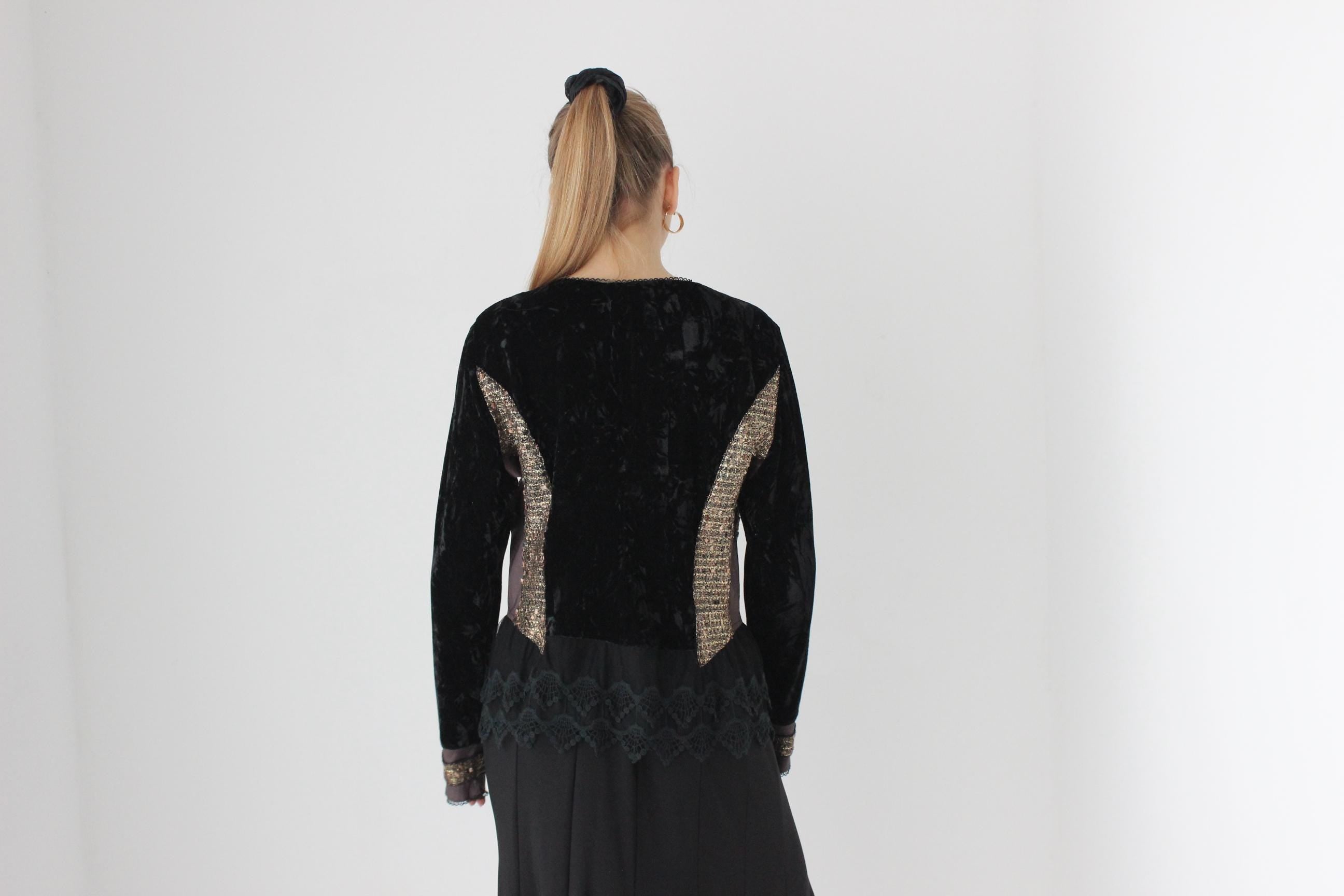 Y2K Textural Metallics, Velvet & Lace Patchwork Jacket