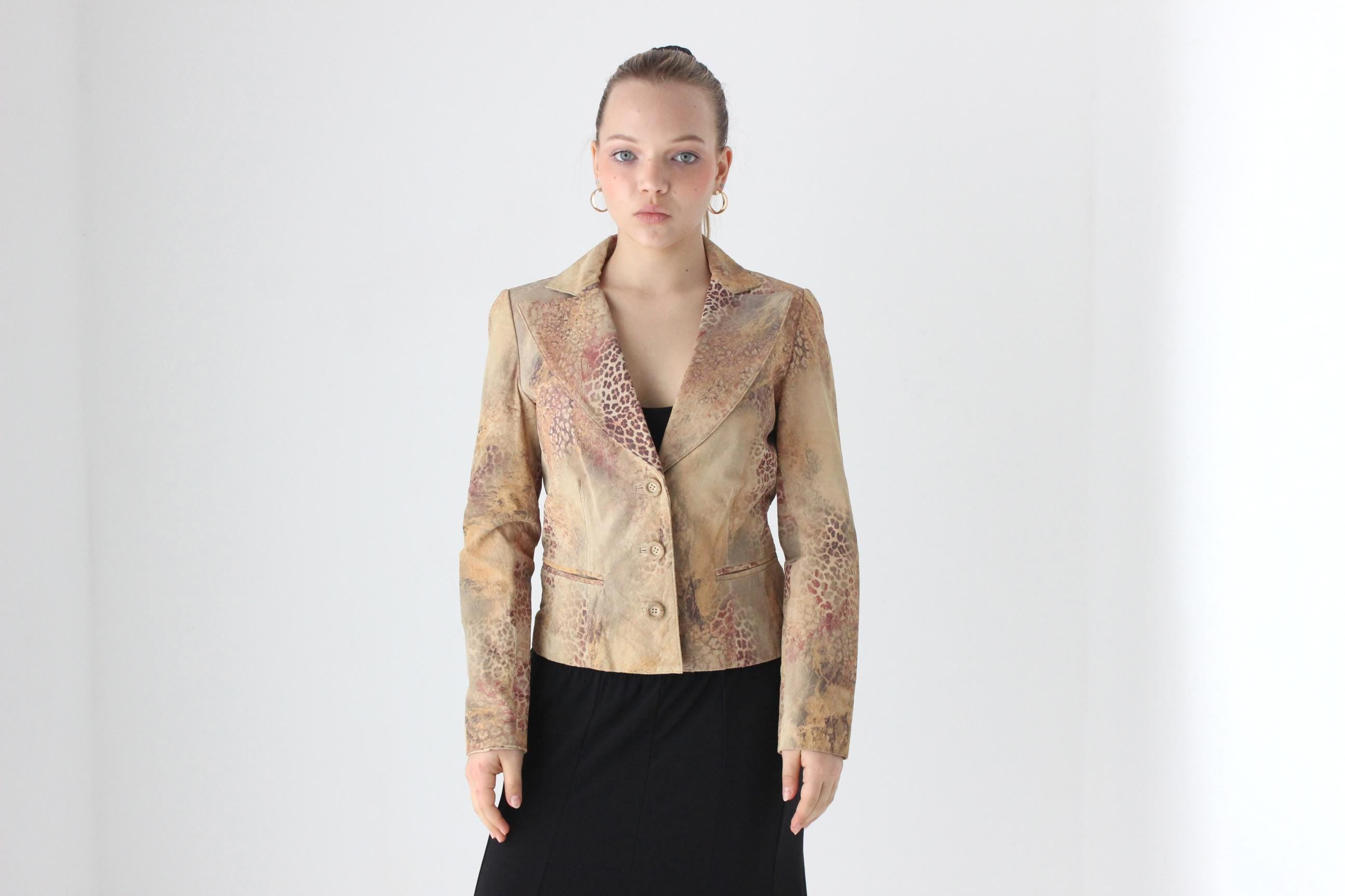 Y2K Printed Leather Abstract Animal Blazer by Vakko