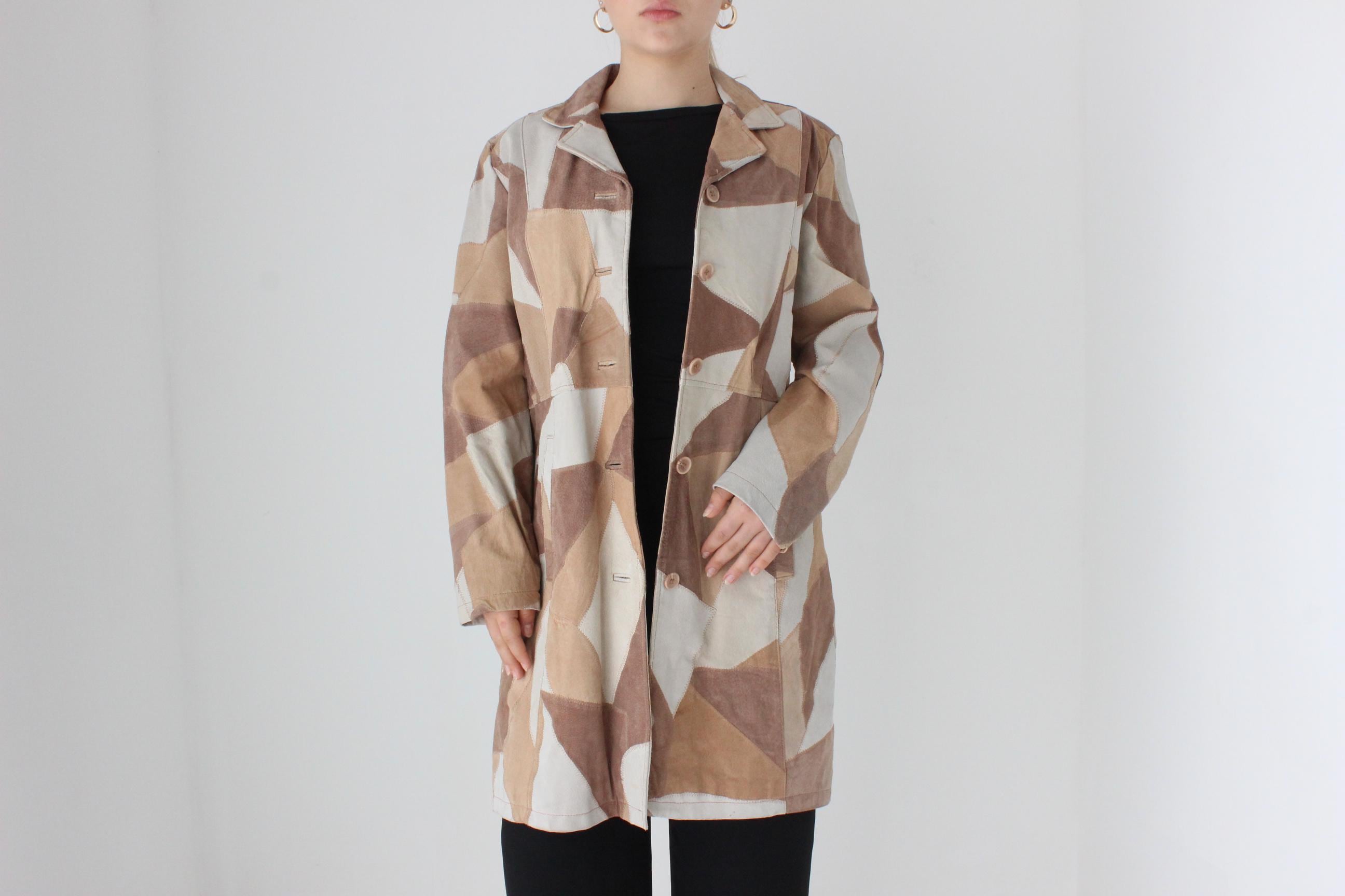 90s Patchwork Suede Caramel Button Coat