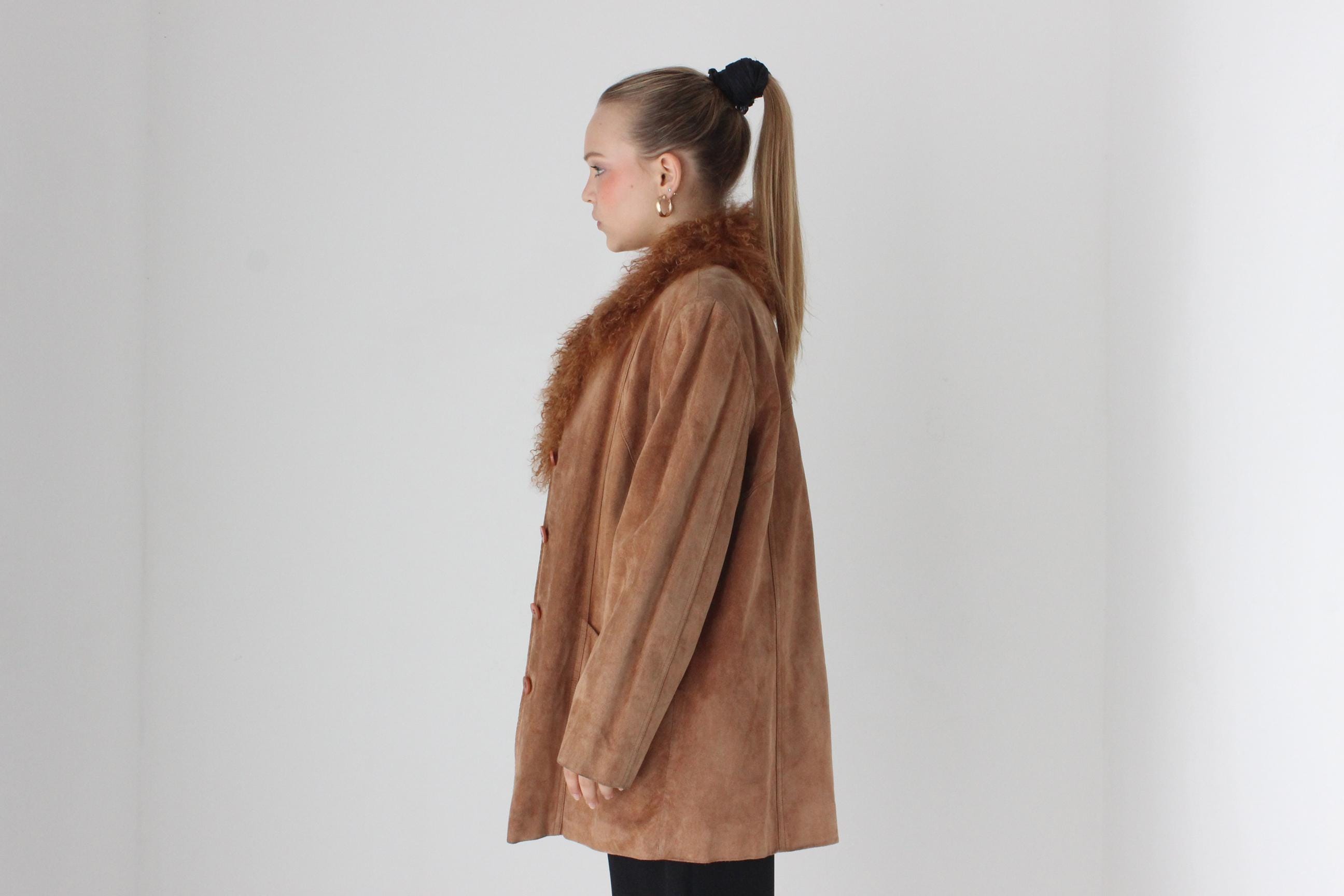 90s Genuine Suede & Mongolian Lambswool Shag Coat by Siena Studio