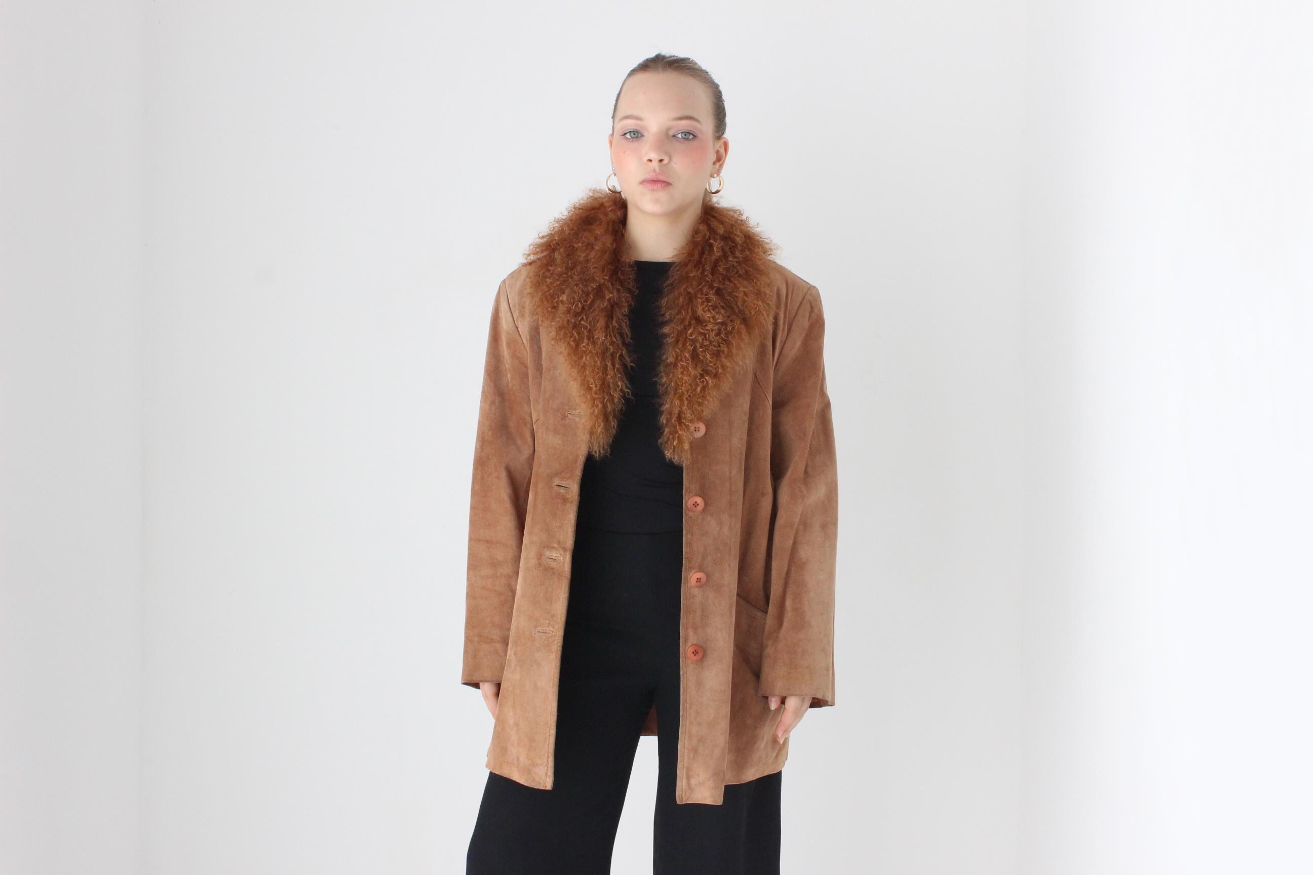 90s Genuine Suede & Mongolian Lambswool Shag Coat by Siena Studio