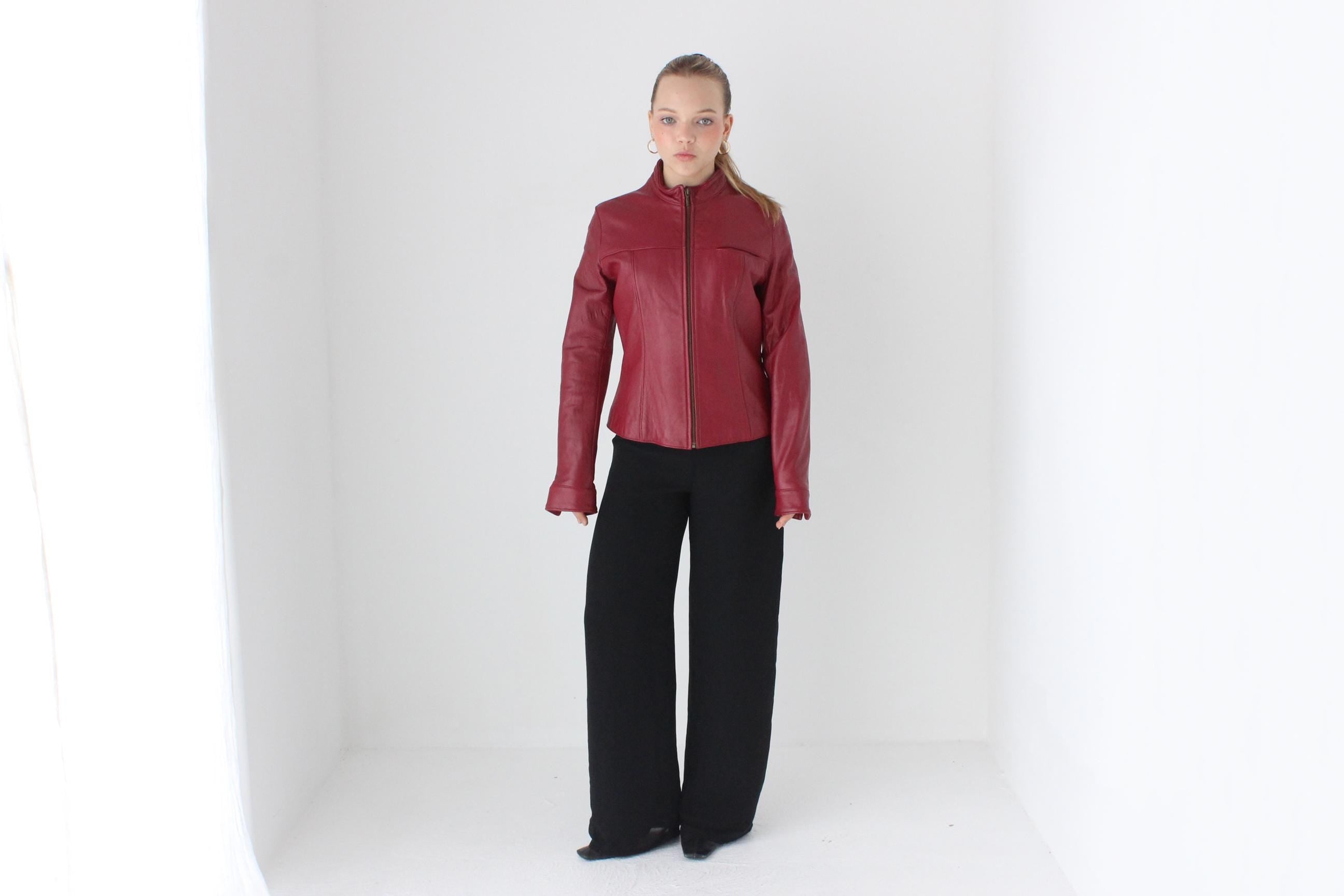 Y2K Mulberry Leather Zip Up Fitted Leather Jacket