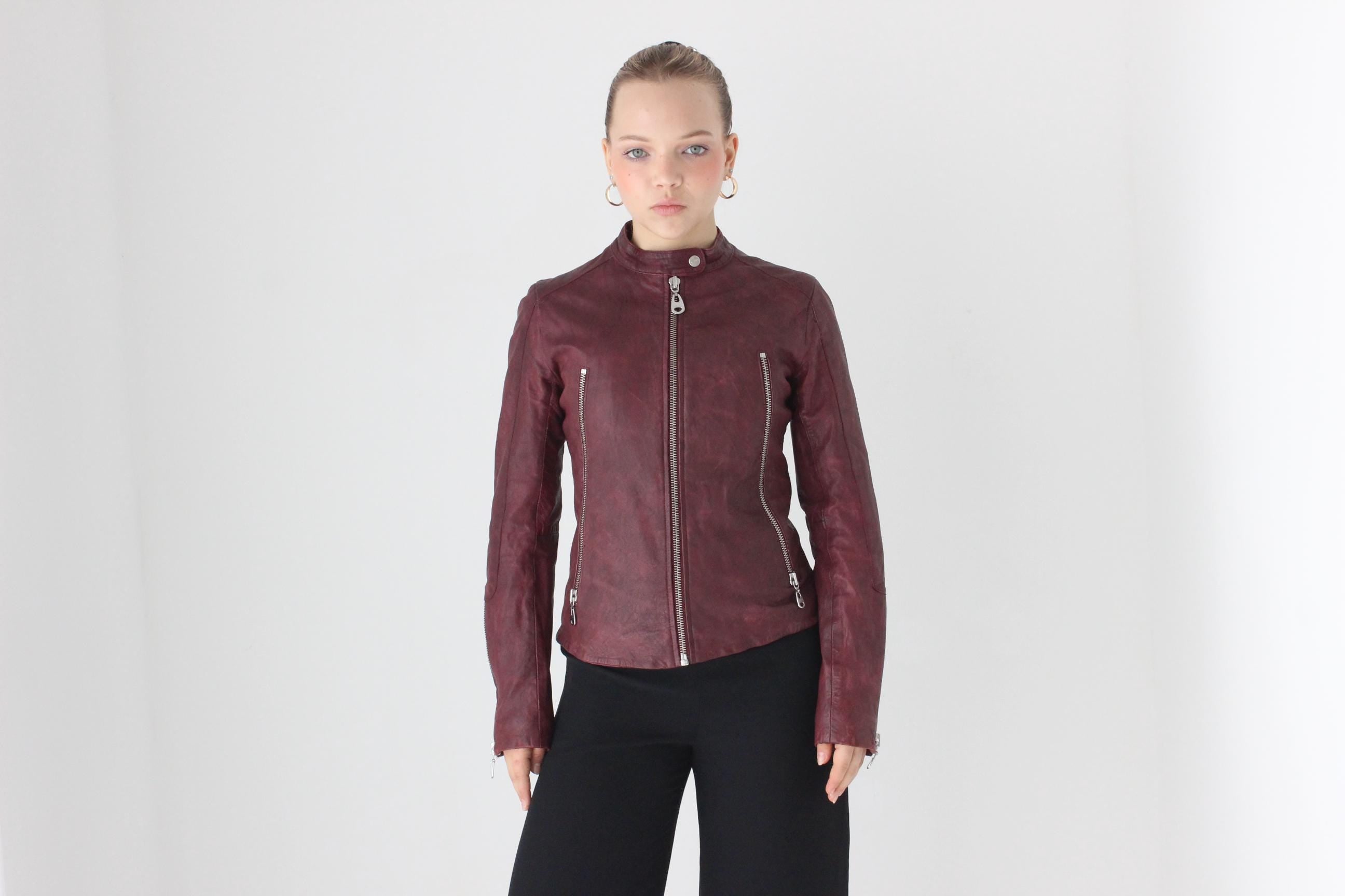 2000s Lambskin Leather Designer DOMA 'Distressed' Leather Moto Jacket