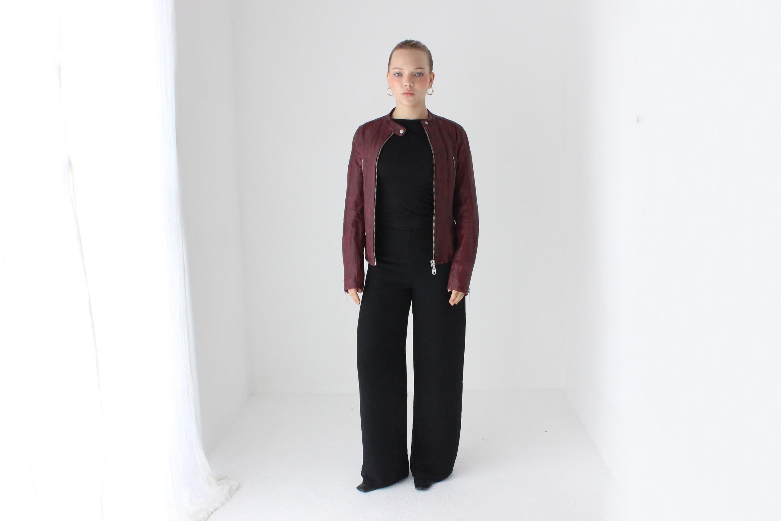 2000s Lambskin Leather Designer DOMA 'Distressed' Leather Moto Jacket