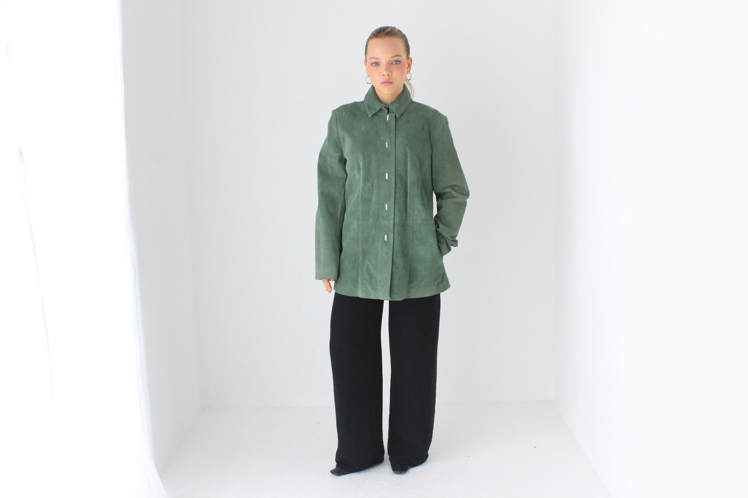 90s Moss Green Suede Coat