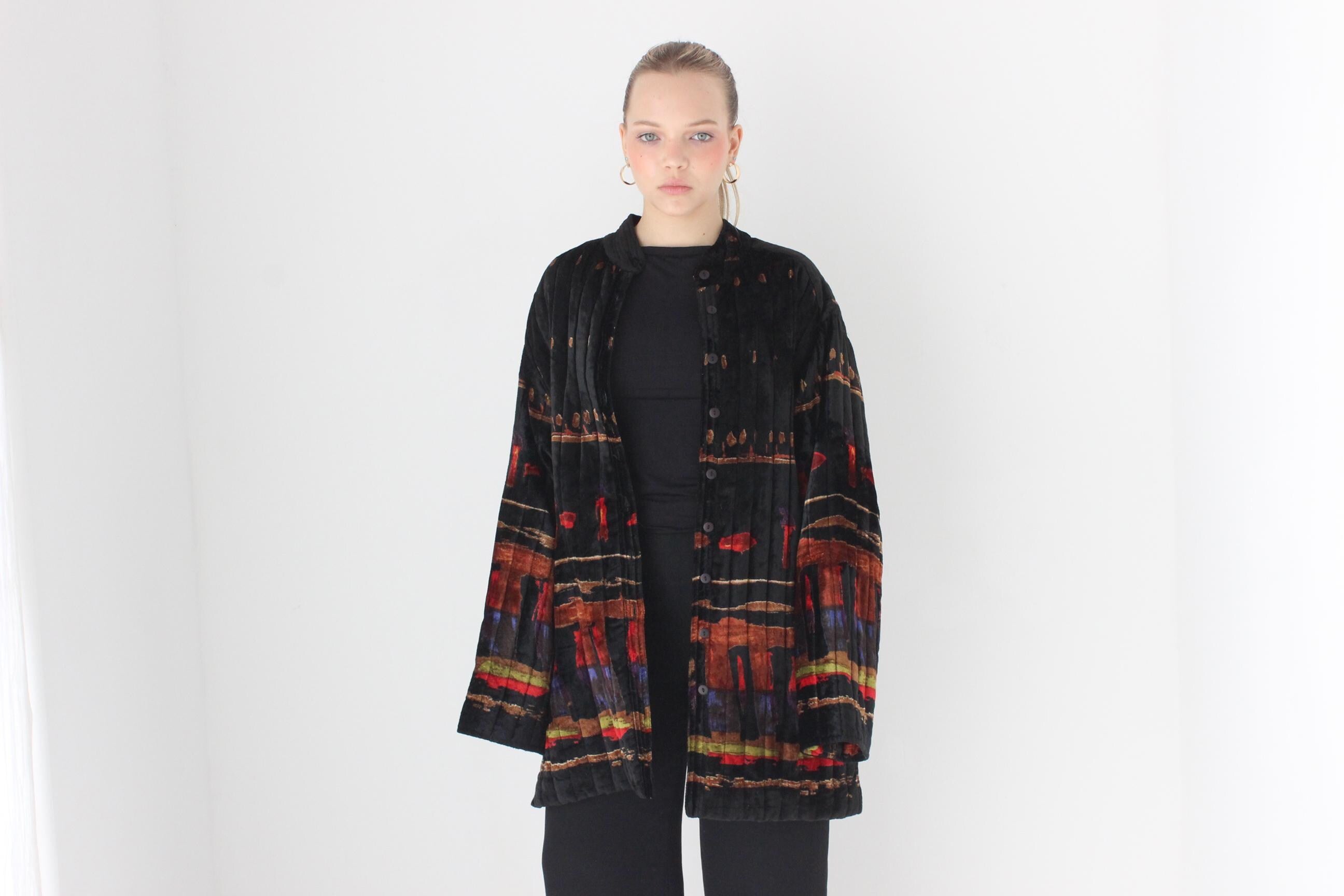 90s 'Orientique' Quilted Indian Velvet Luxury Puffer Coat