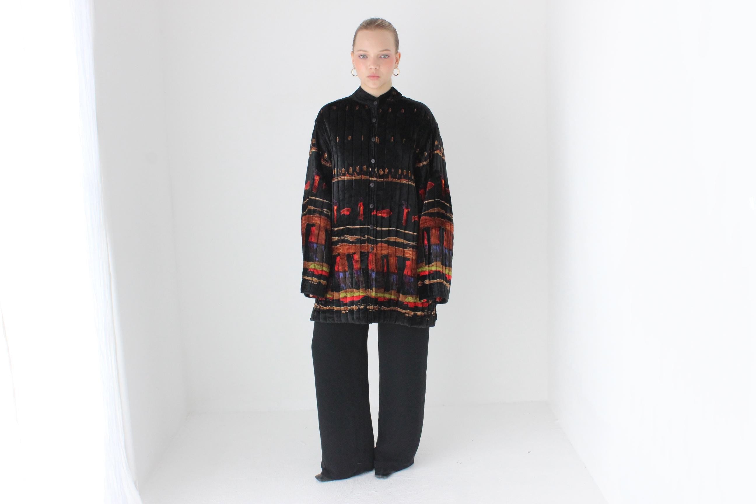 90s 'Orientique' Quilted Indian Velvet Luxury Puffer Coat