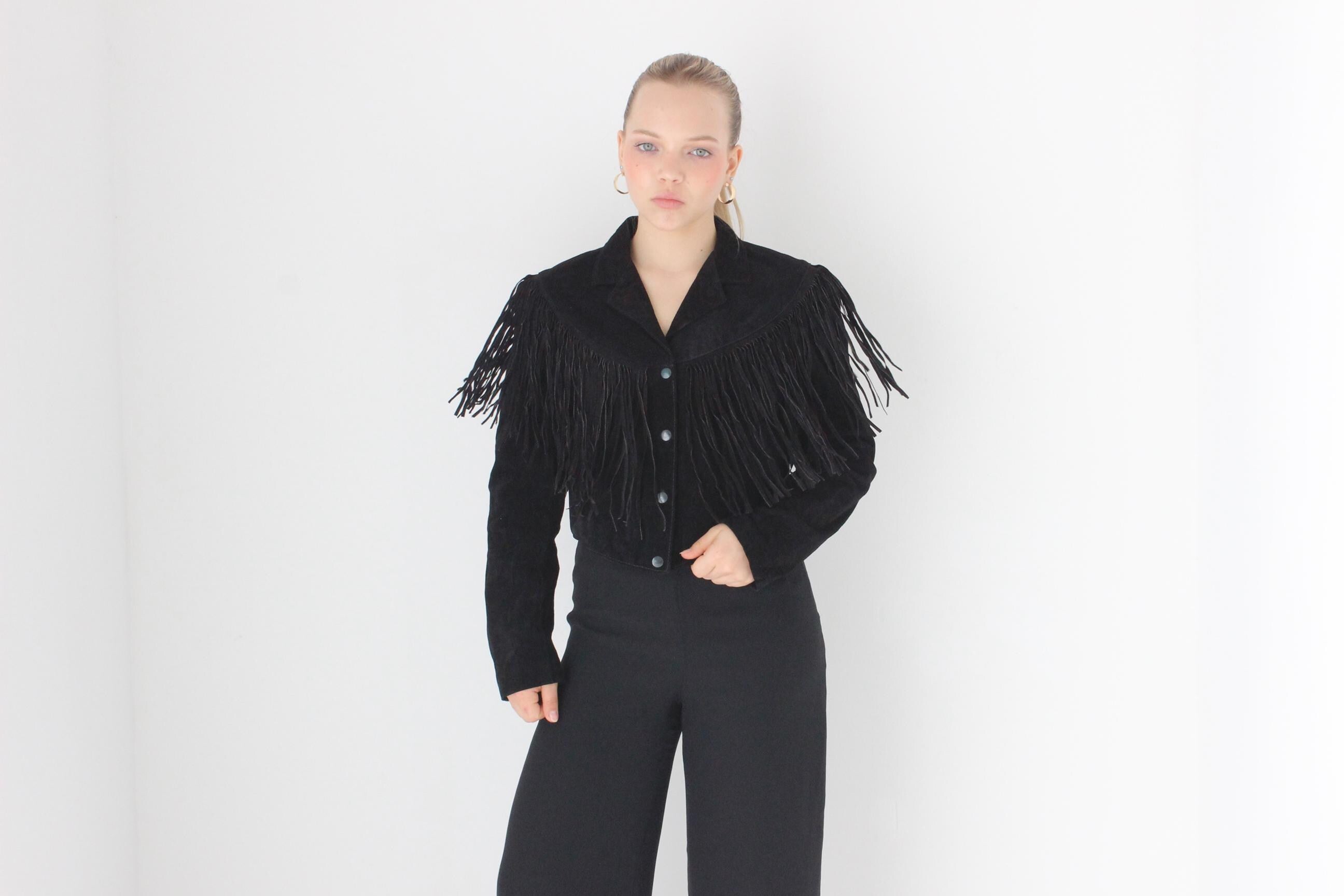 80s Fringed Suede Cropped Western Bomber