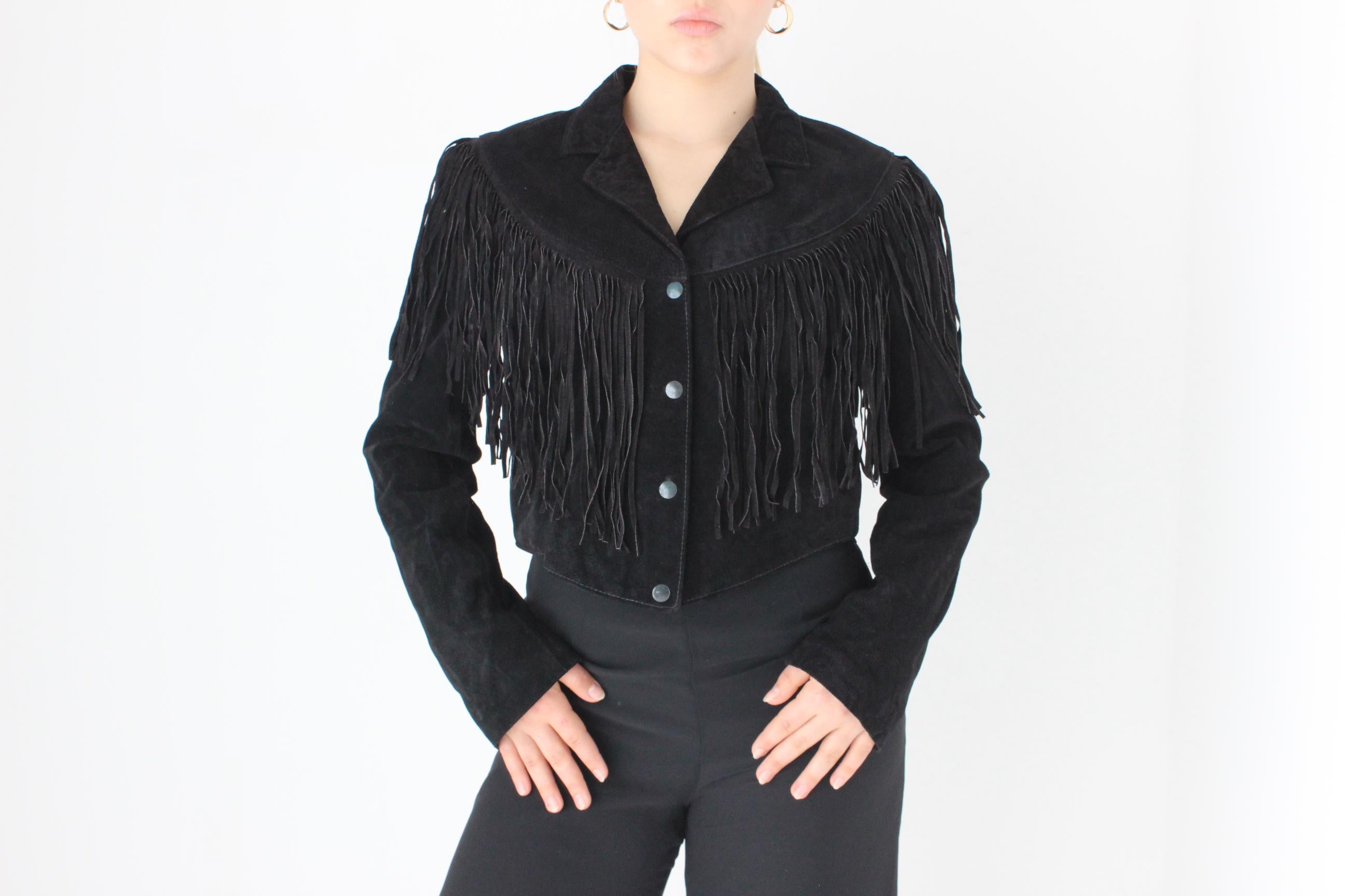 80s Fringed Suede Cropped Western Bomber