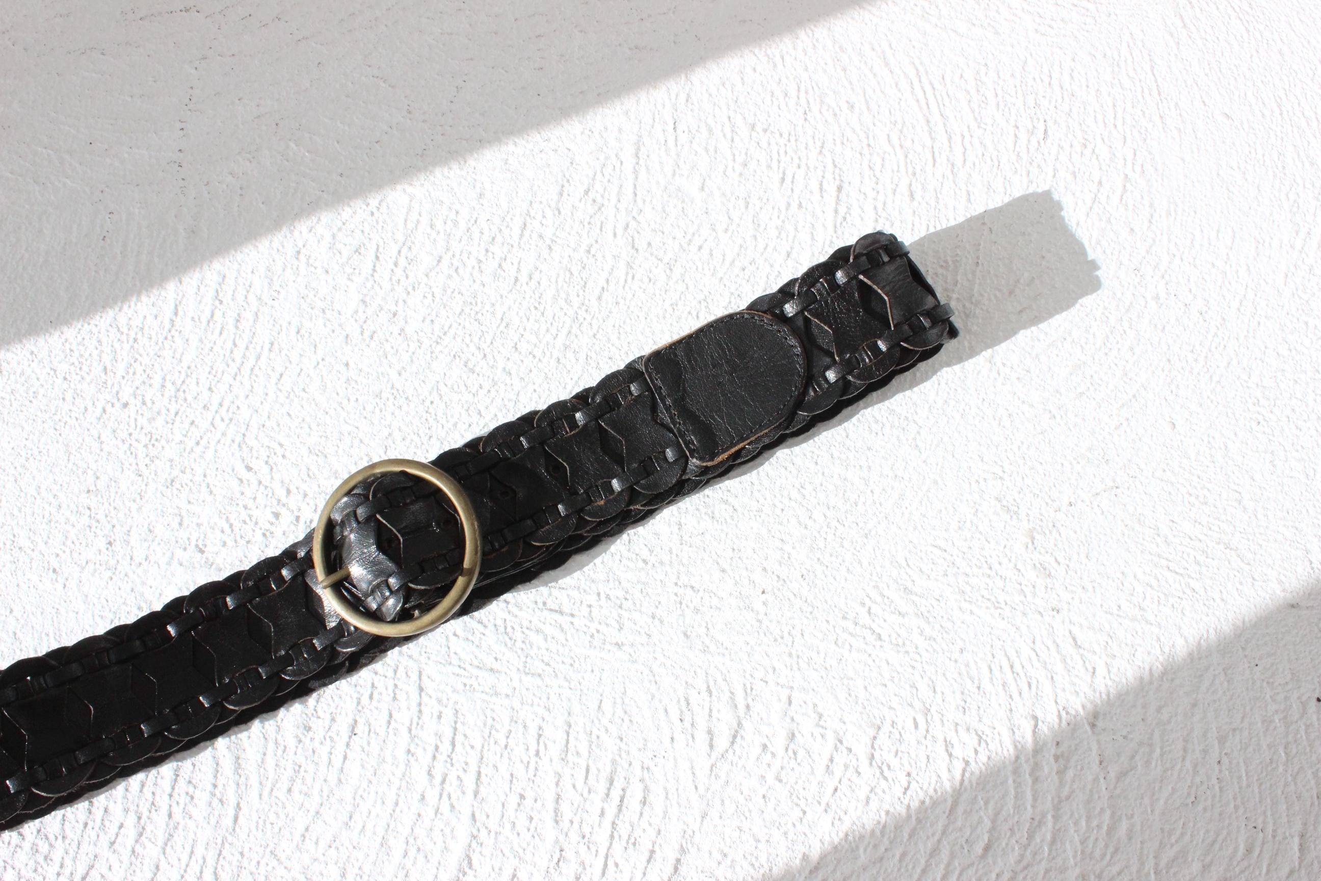 FUTURISM 90s Black Leather & Solid Brass Buckle Belt