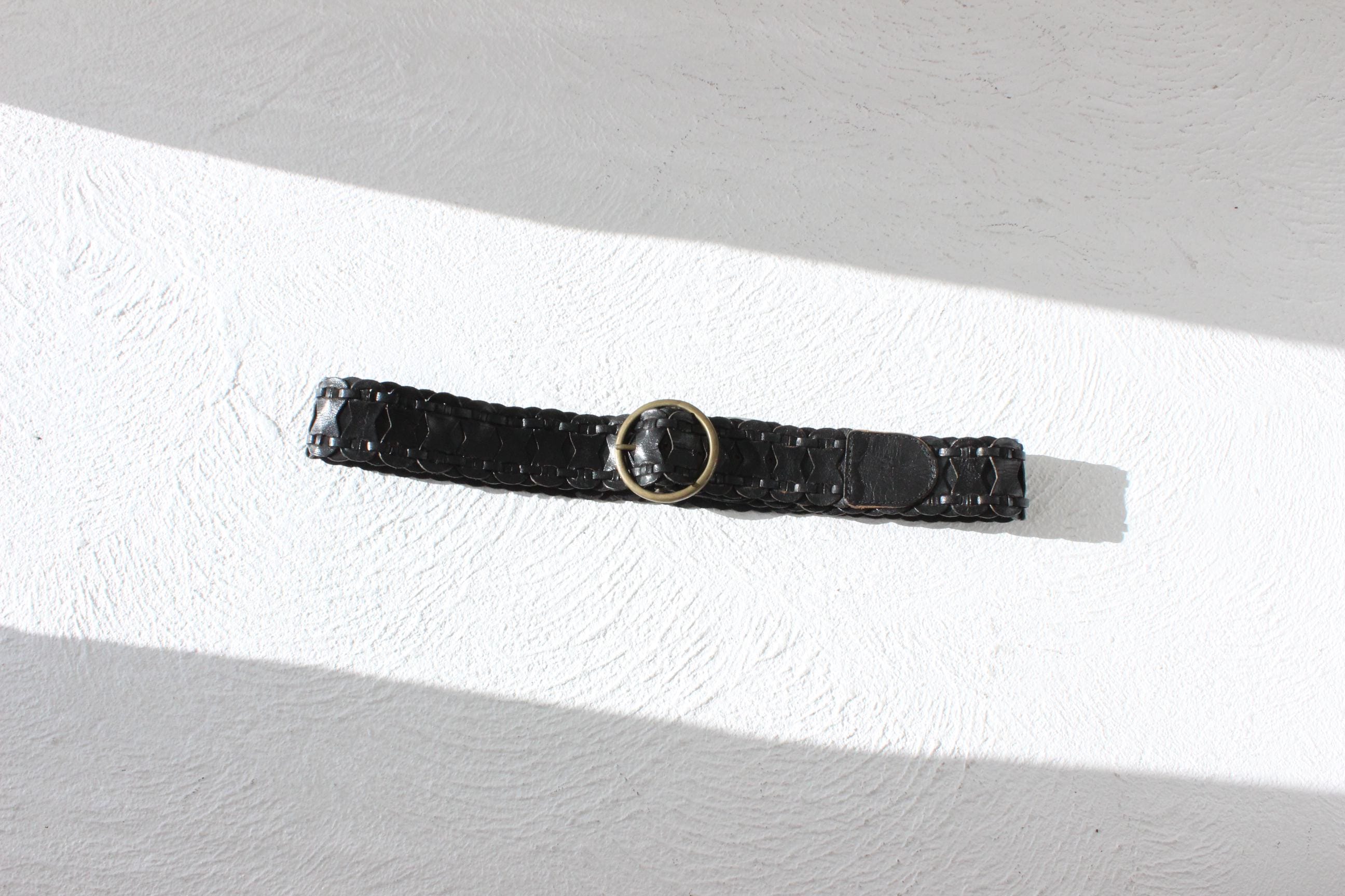 FUTURISM 90s Black Leather & Solid Brass Buckle Belt