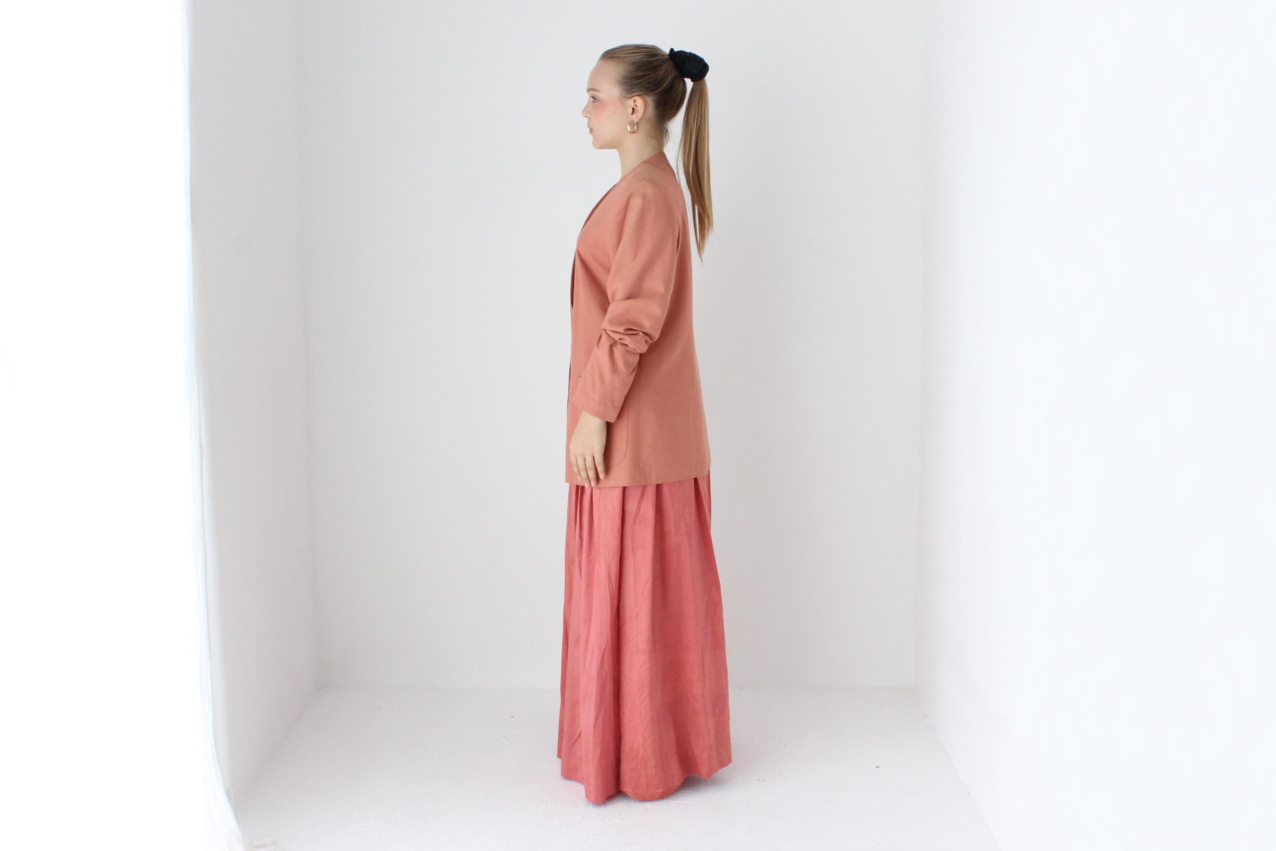 80s Woven Raw Silk Plunge Neck Blazer