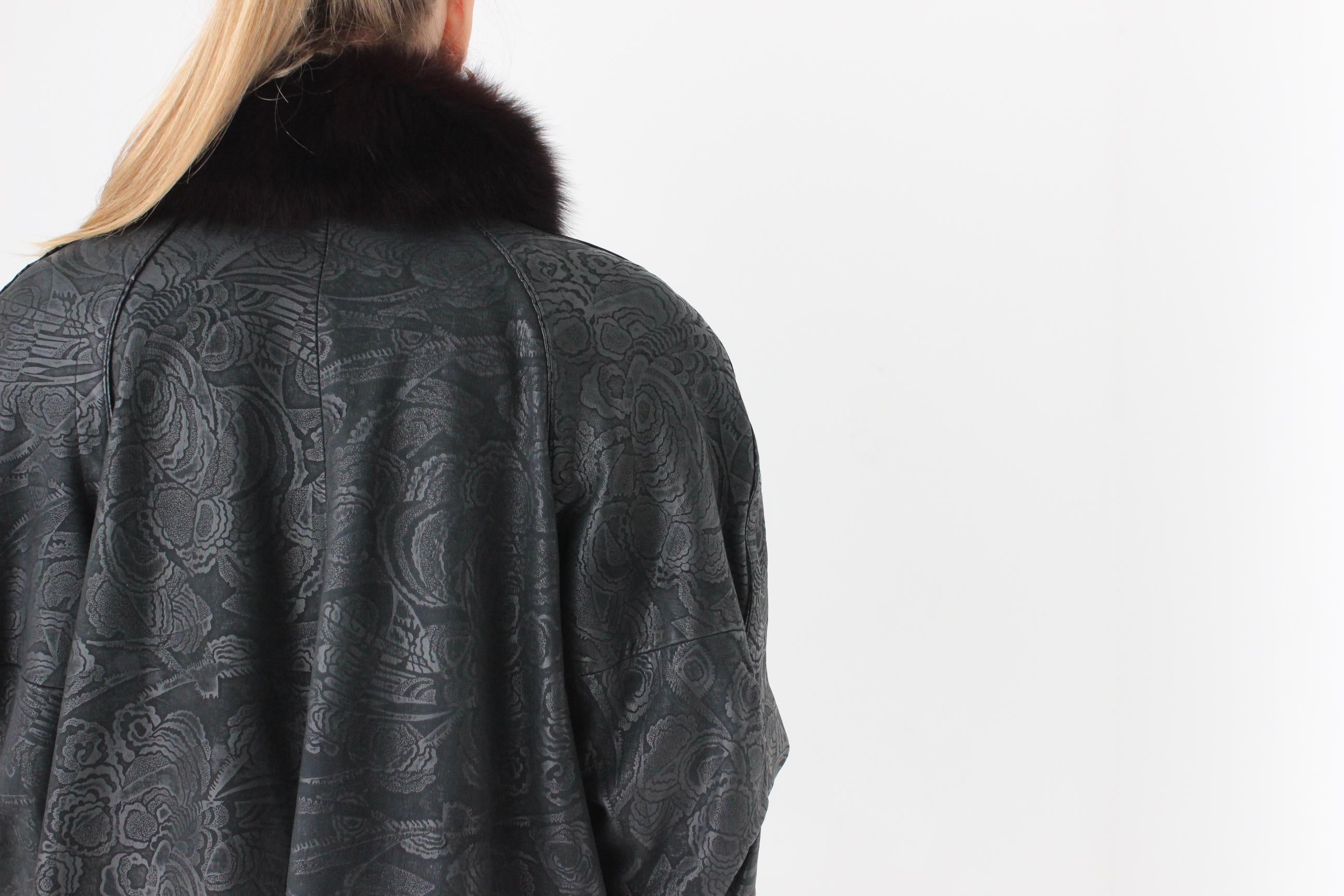 DIVINE 80s Embossed Leather + Fox Fur Collar Coat by Marvin Richards