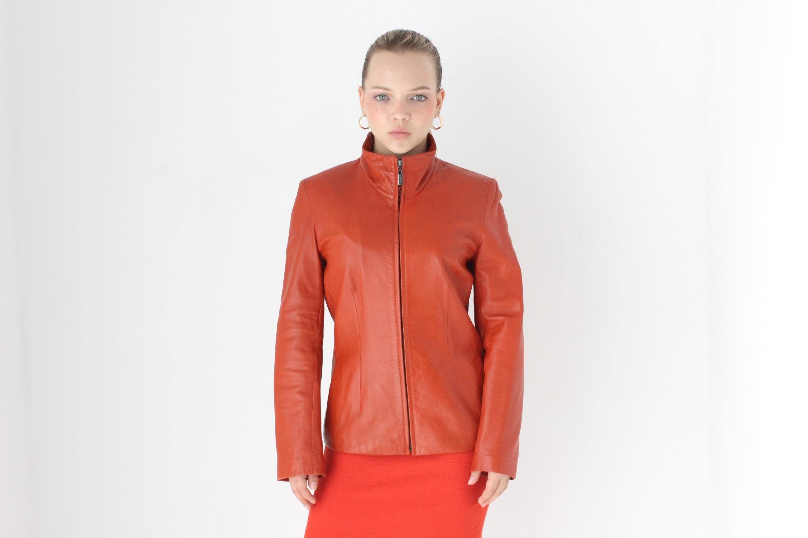 Y2K Coral Zip Up High Collar Leather Jacket by Siena Studio
