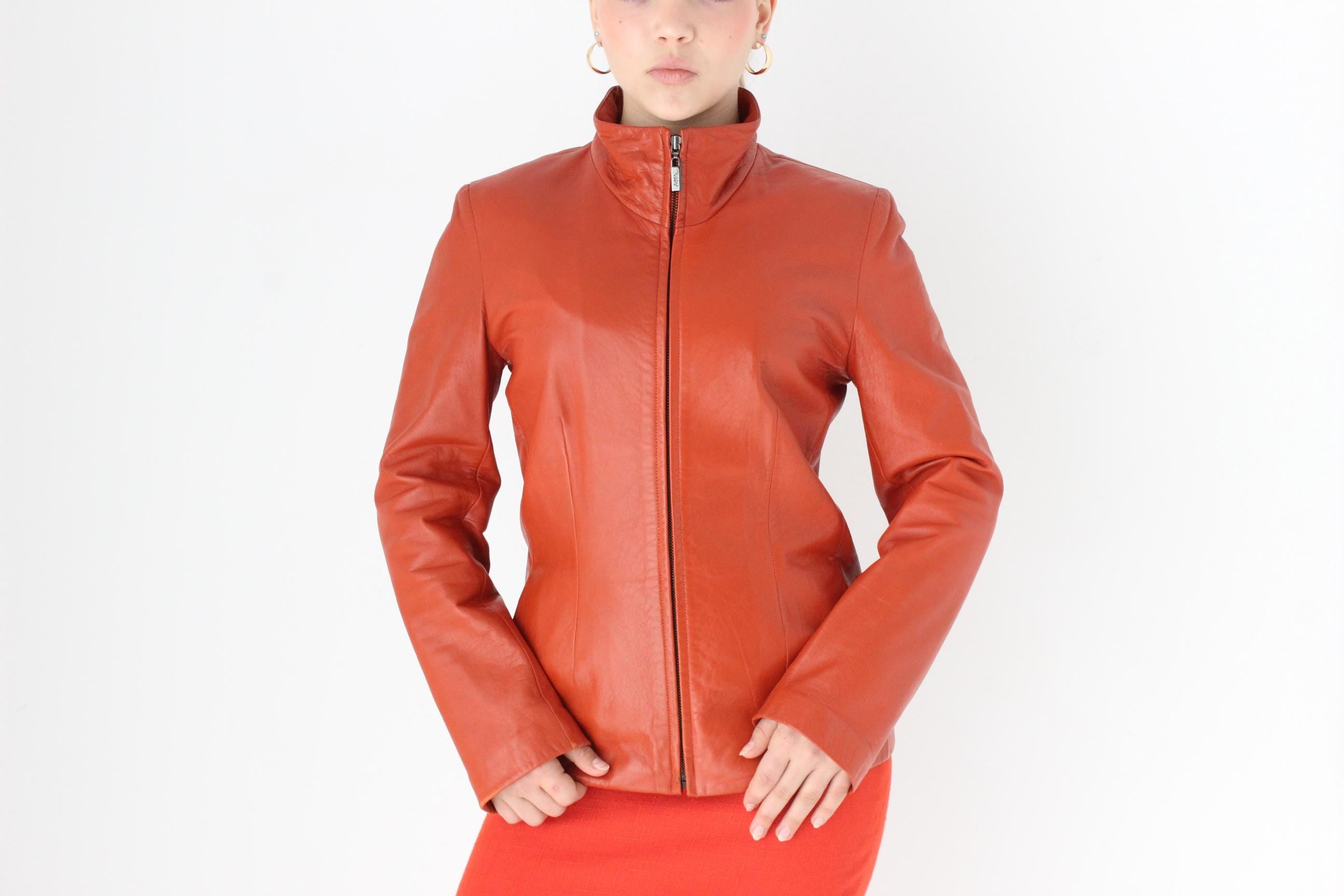 Y2K Coral Zip Up High Collar Leather Jacket by Siena Studio