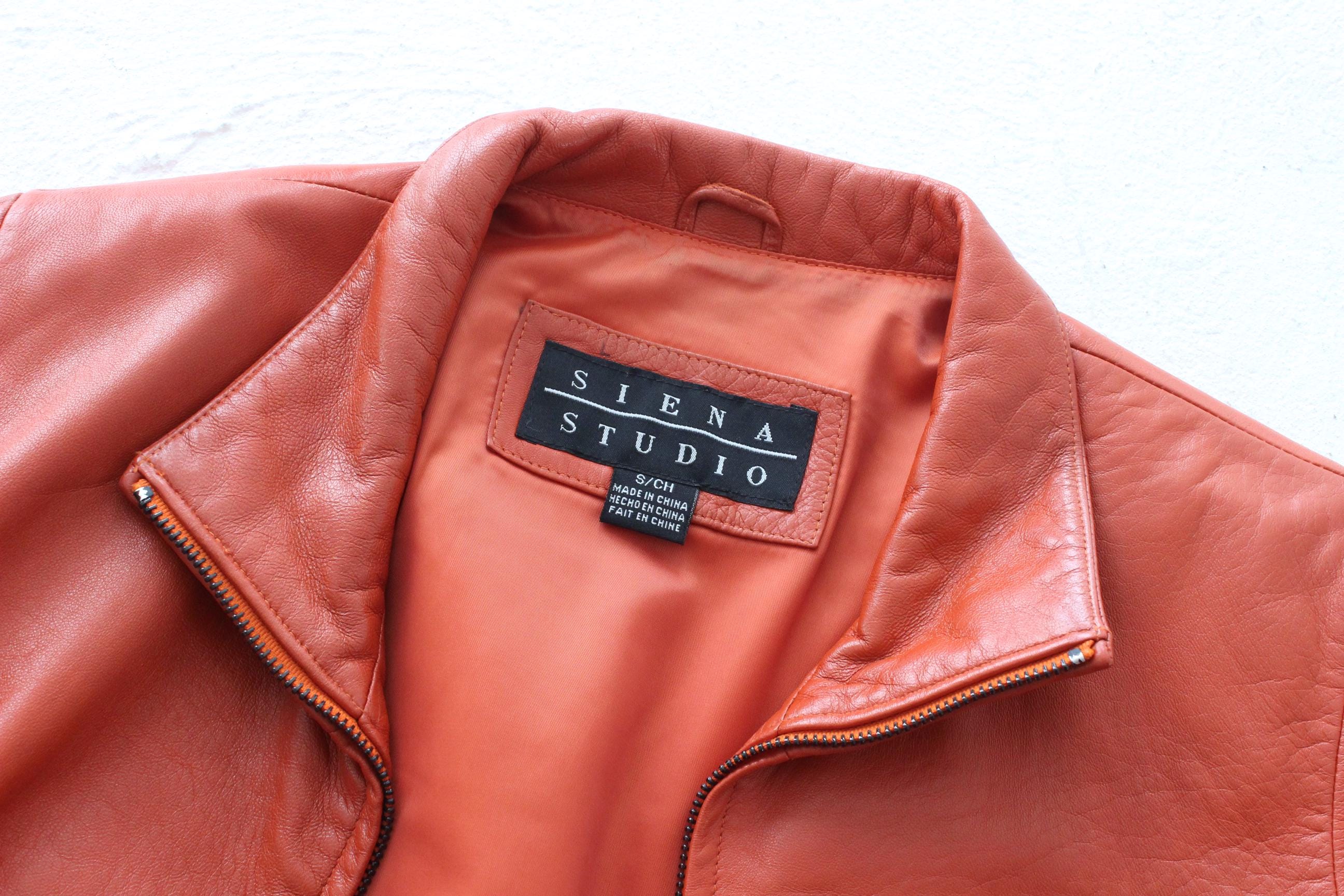 Y2K Coral Zip Up High Collar Leather Jacket by Siena Studio
