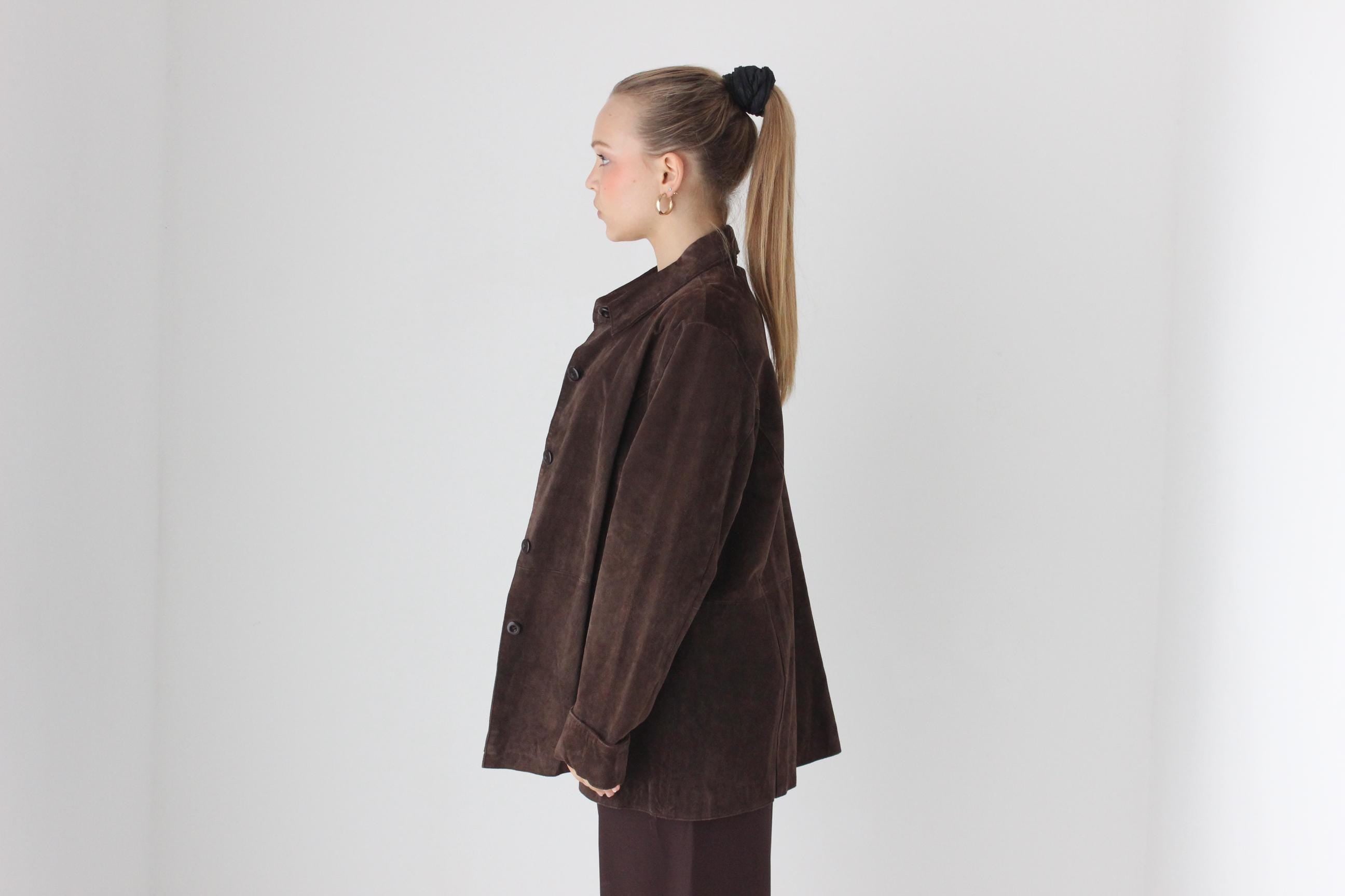 90s Does 70s Chocolate Suede Button Up Jacket
