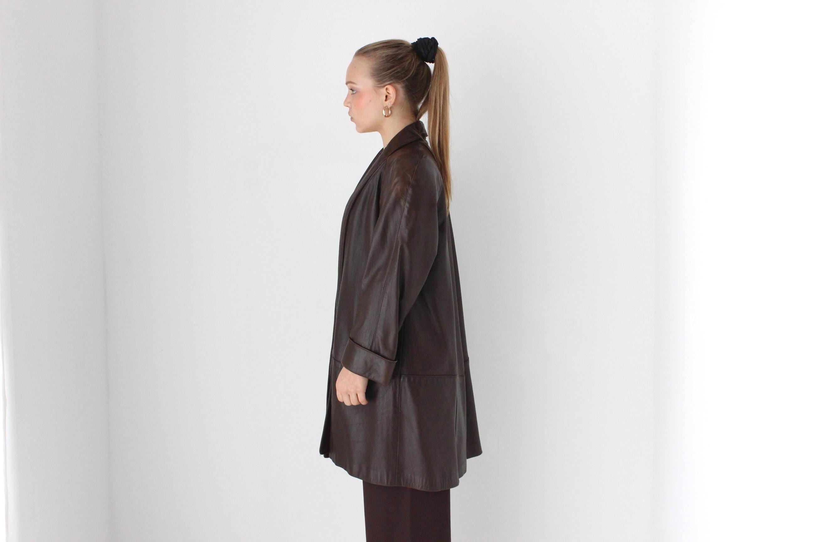 Buttery 80s Chocolate Leather Swing Coat by Maxima