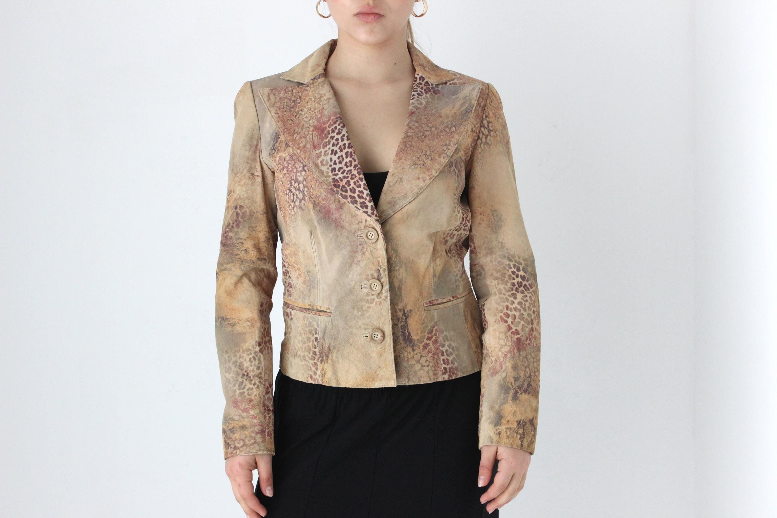 Y2K Printed Leather Abstract Animal Blazer by Vakko