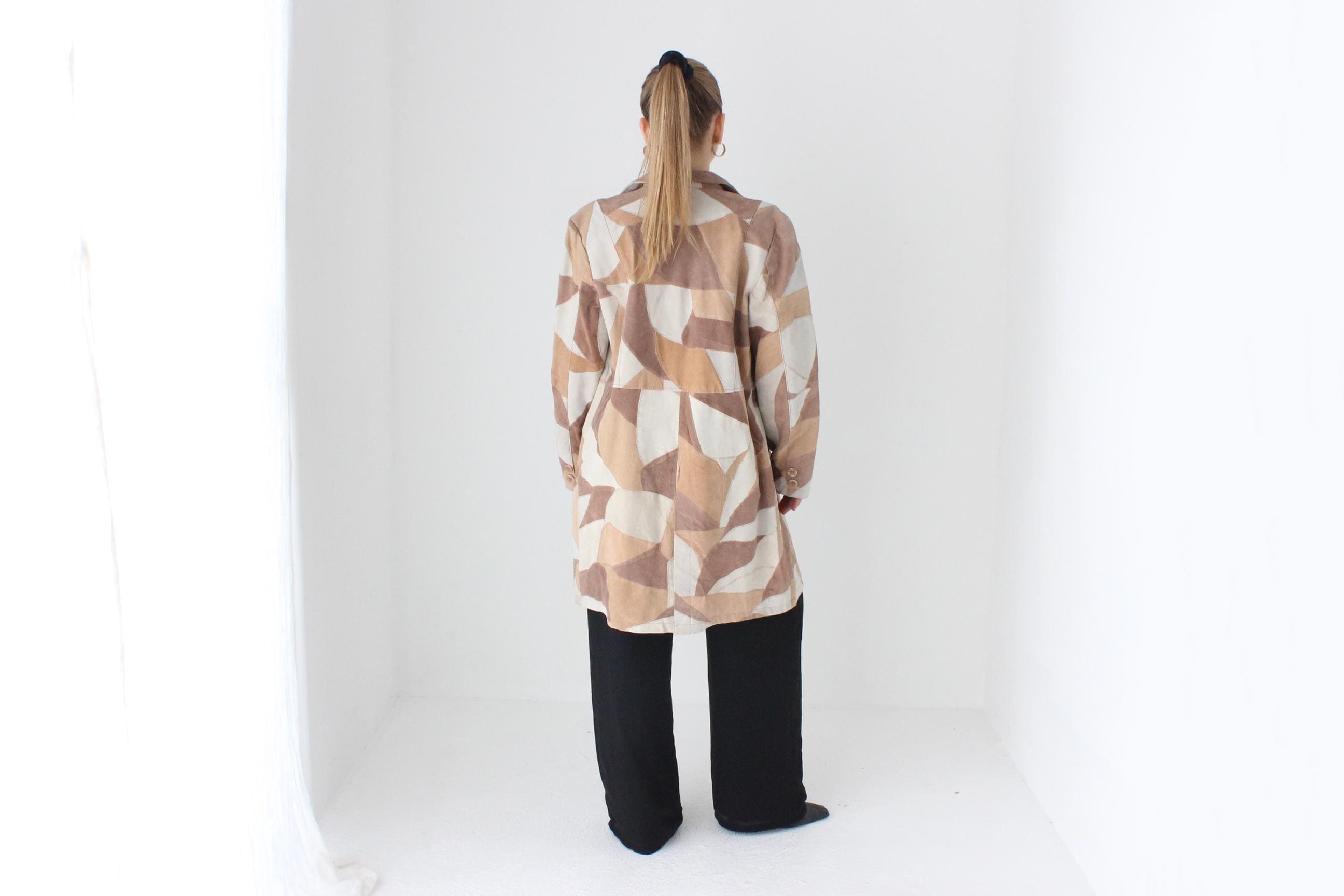 90s Patchwork Suede Caramel Button Coat